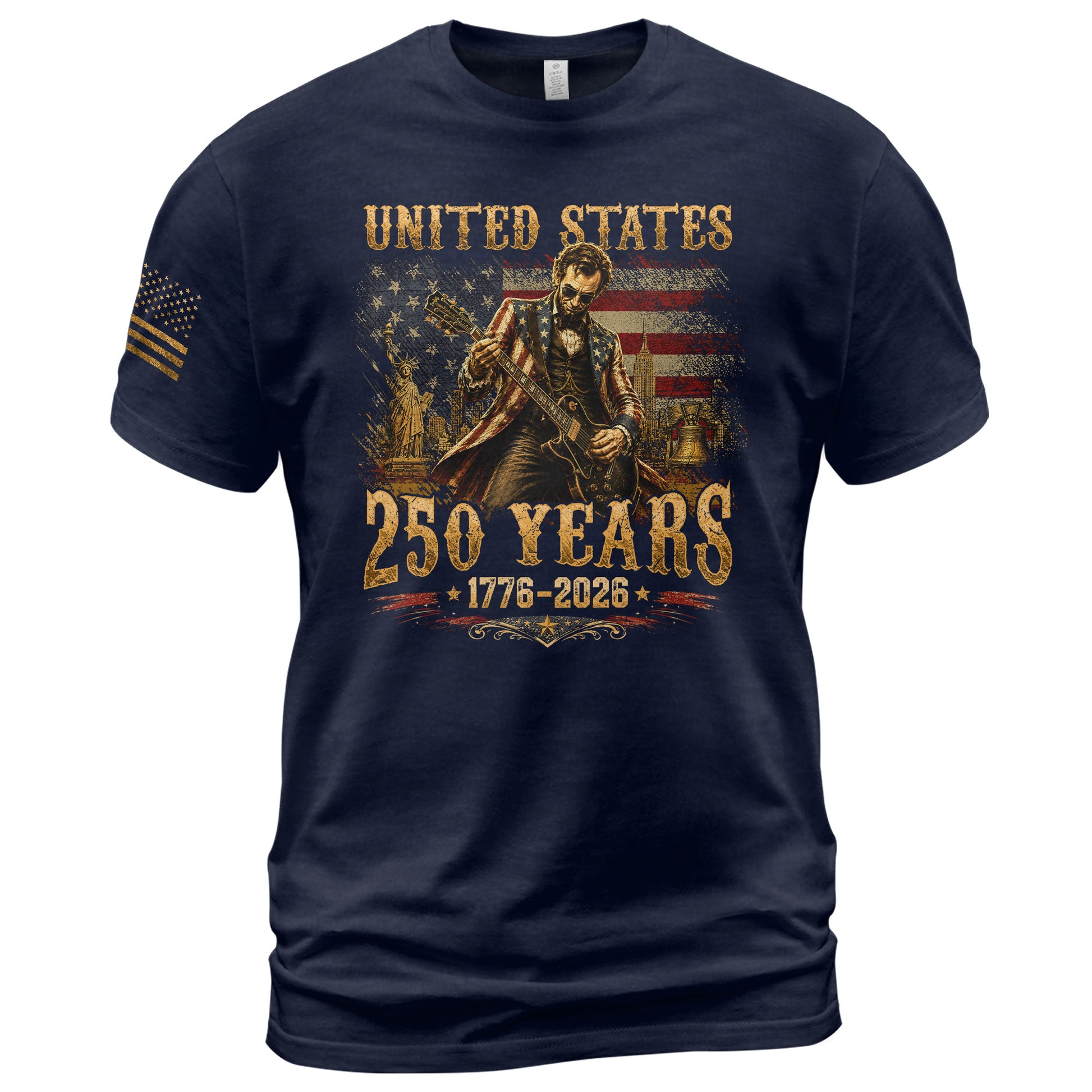 Abraham Lincoln T-Shirt Playing Guitar 1776 2026 Patriotic Statue Liberty Graphic Tee - Rust Field Wear