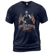 Mens T Shirt Patriotic Abraham Lincoln Guitar 1776-2026 250th Anniversary Rock Tee - Rust Field Wear