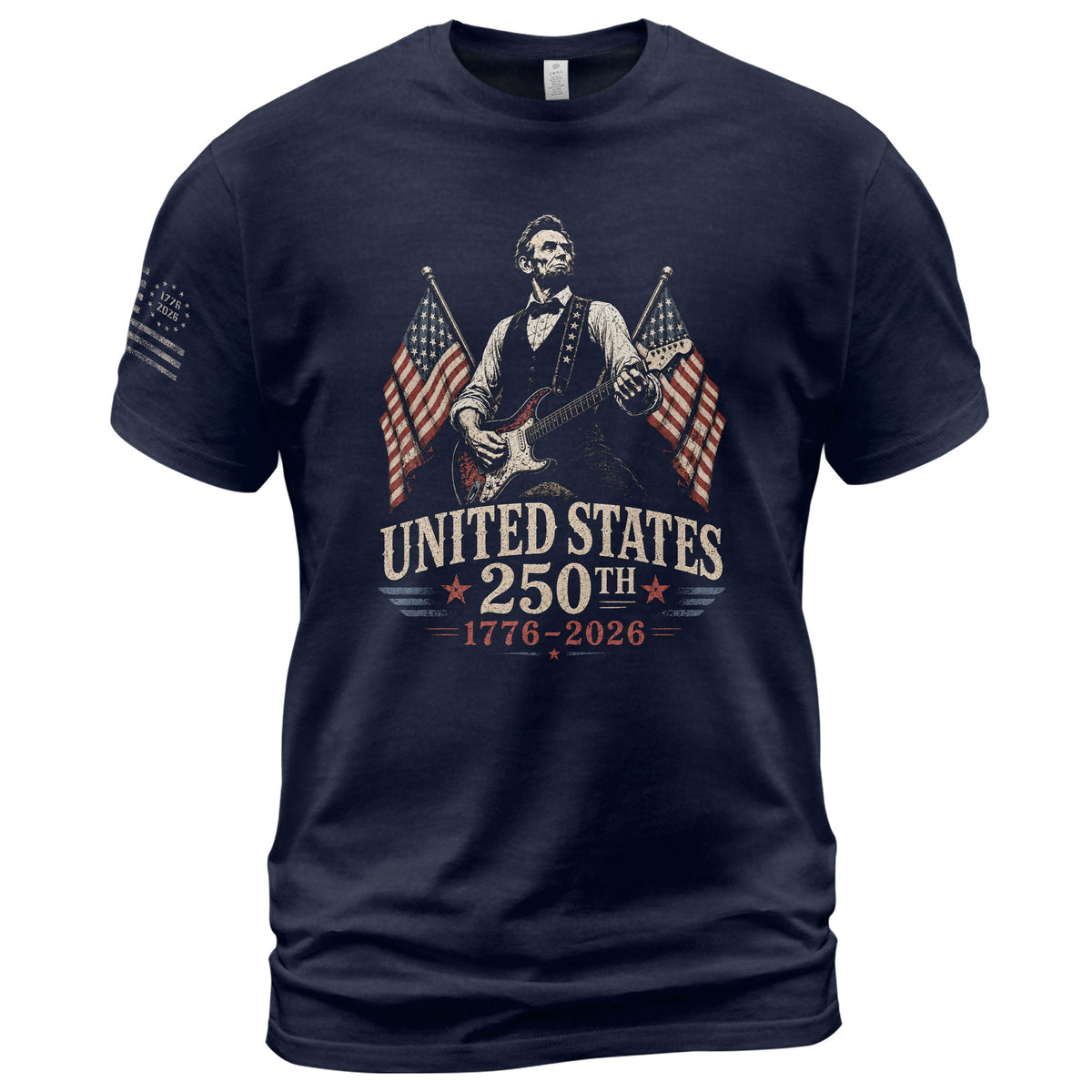 Mens T Shirt Patriotic Abraham Lincoln Guitar 1776-2026 250th Anniversary Rock Tee - Rust Field Wear
