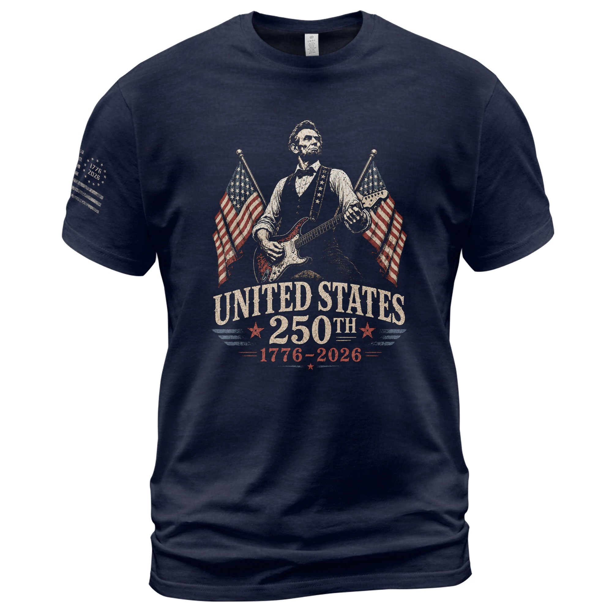 Mens T Shirt Patriotic Abraham Lincoln Guitar 1776-2026 250th Anniversary Rock Tee - Rust Field Wear