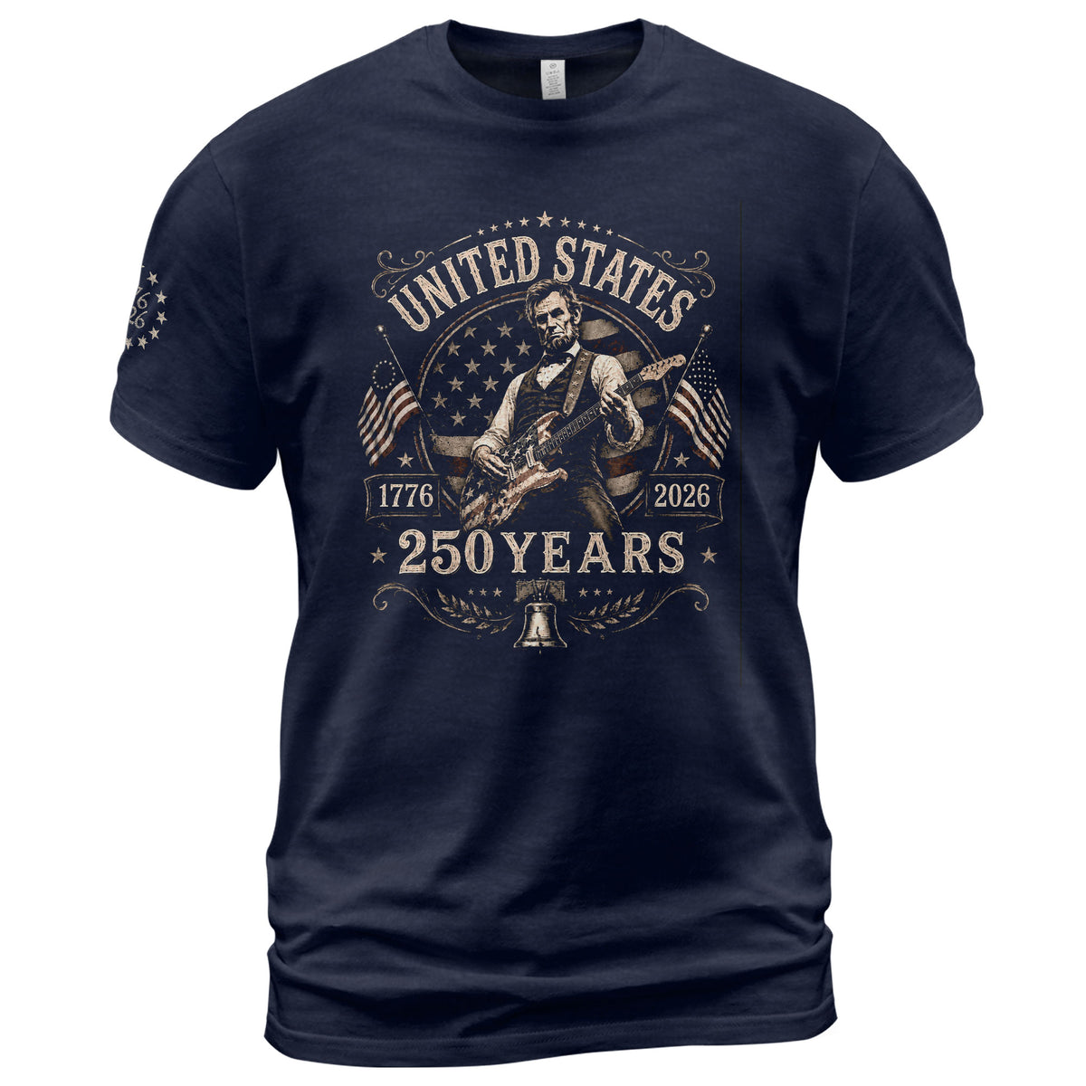 Mens T Shirt Patriotic 250 Years 1776-2026 Vintage Abraham Lincoln Guitarist Graphic Tee - Rust Field Wear
