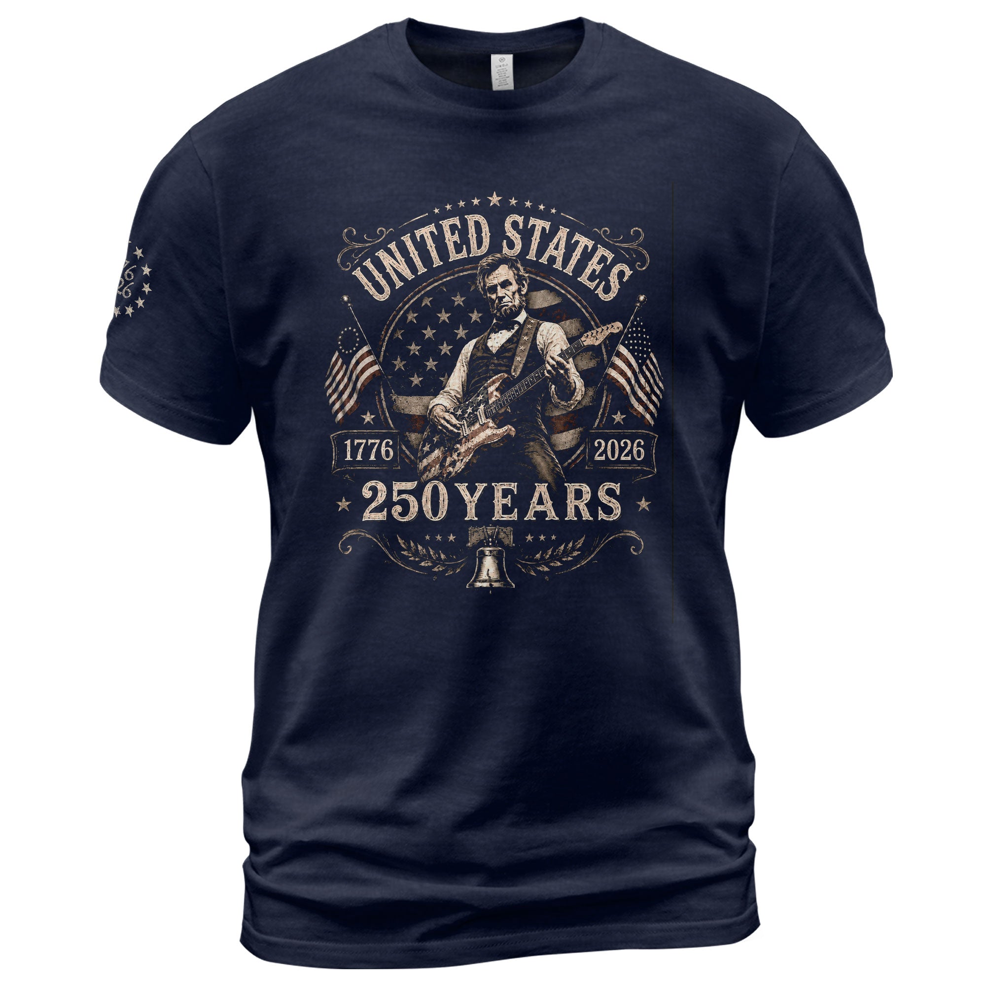 Mens T Shirt Patriotic 250 Years 1776-2026 Vintage Abraham Lincoln Guitarist Graphic Tee - Rust Field Wear