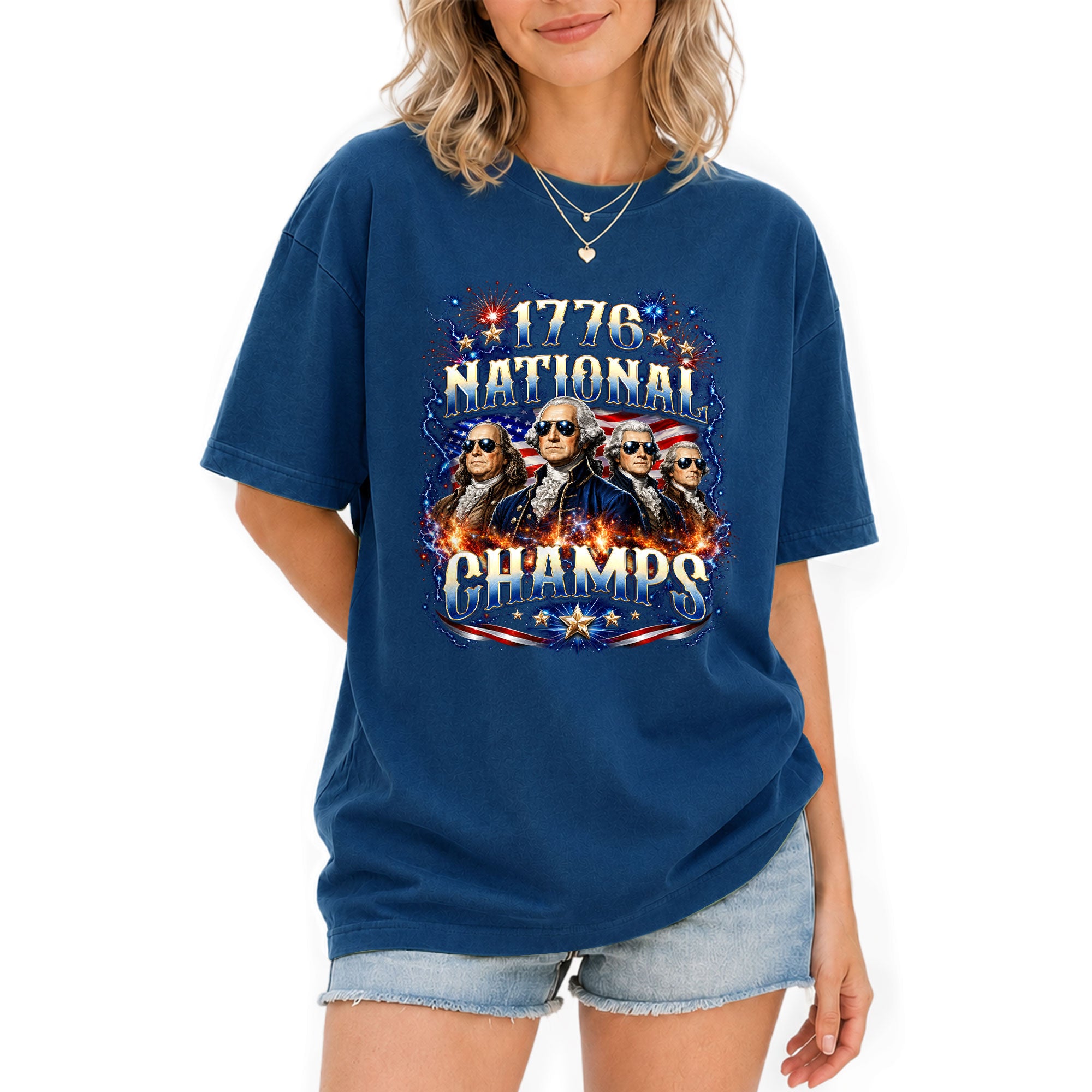 Classic 1776 National Champs Patriotic Graphic T Shirt Vintage Style Cotton Tee Top - Rust Field Wear