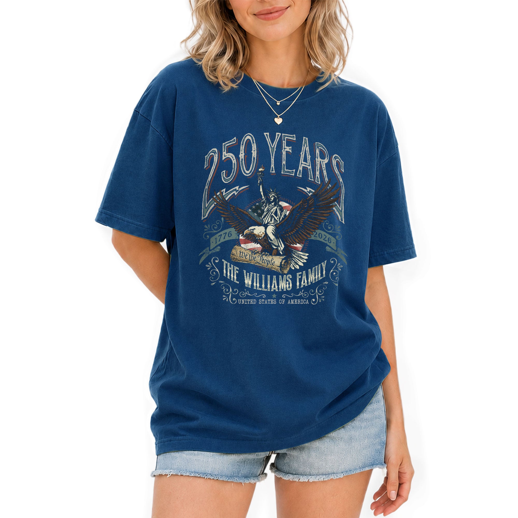 United States 250th Anniversary Liberty Apparel Personalized Custom Family Name Shirts - Rust Field Wear