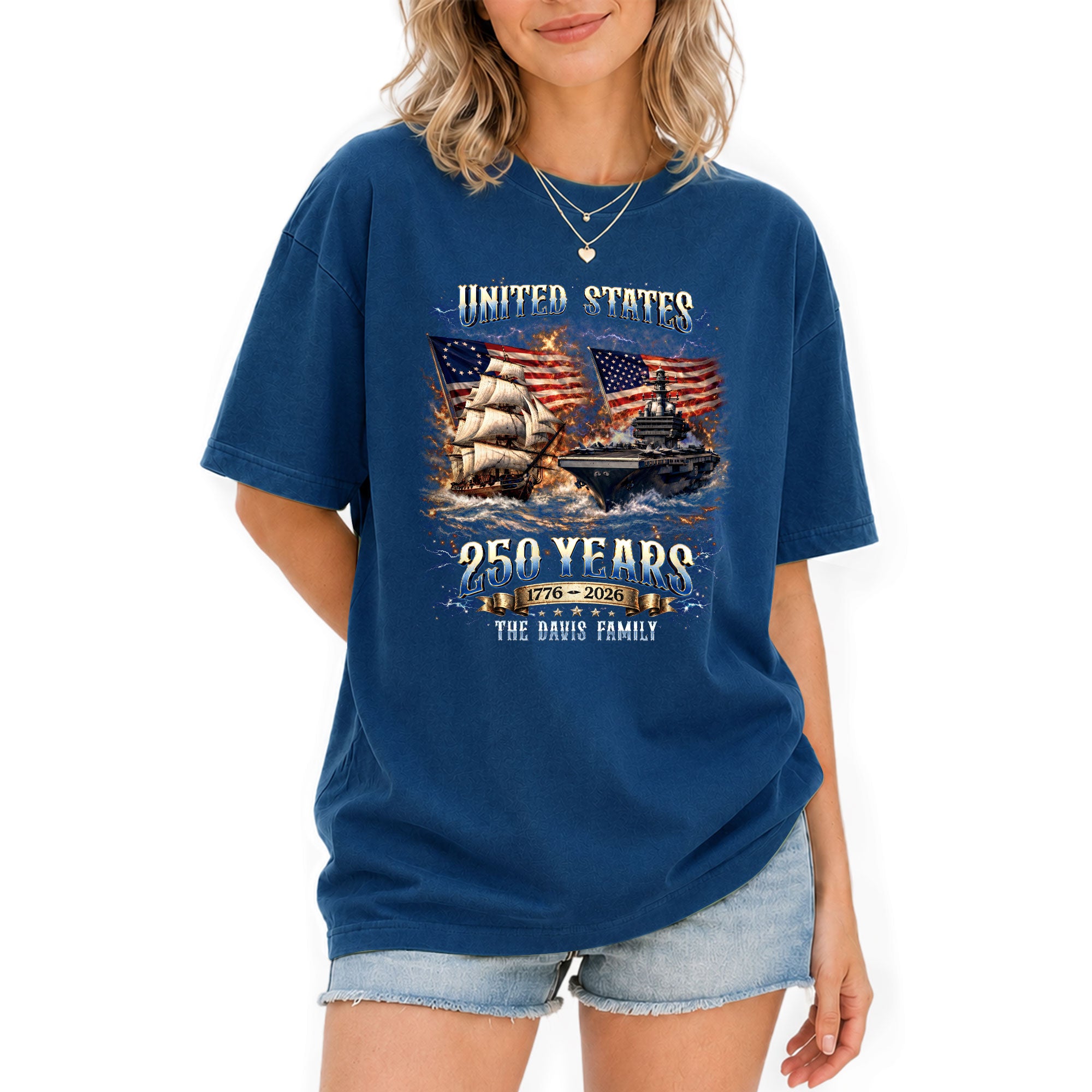Warship Sailing Vessel Holiday Graphic Tee Customized Custom Family Name USA Shirts - Rust Field Wear