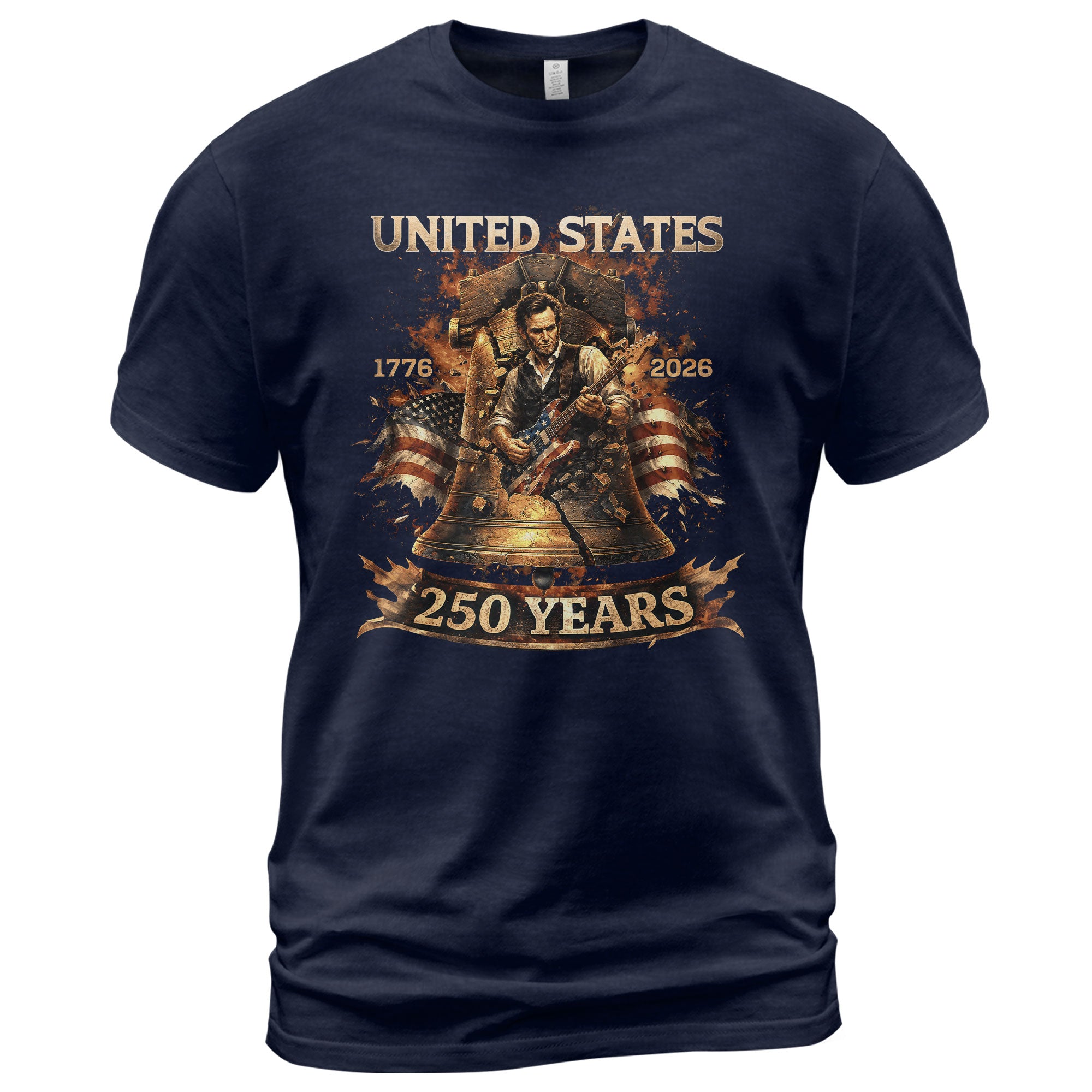 Liberty Bell Guitar Patriotic T-Shirt - Vintage 1776 2026 Historical Graphic Tee - Rust Field Wear