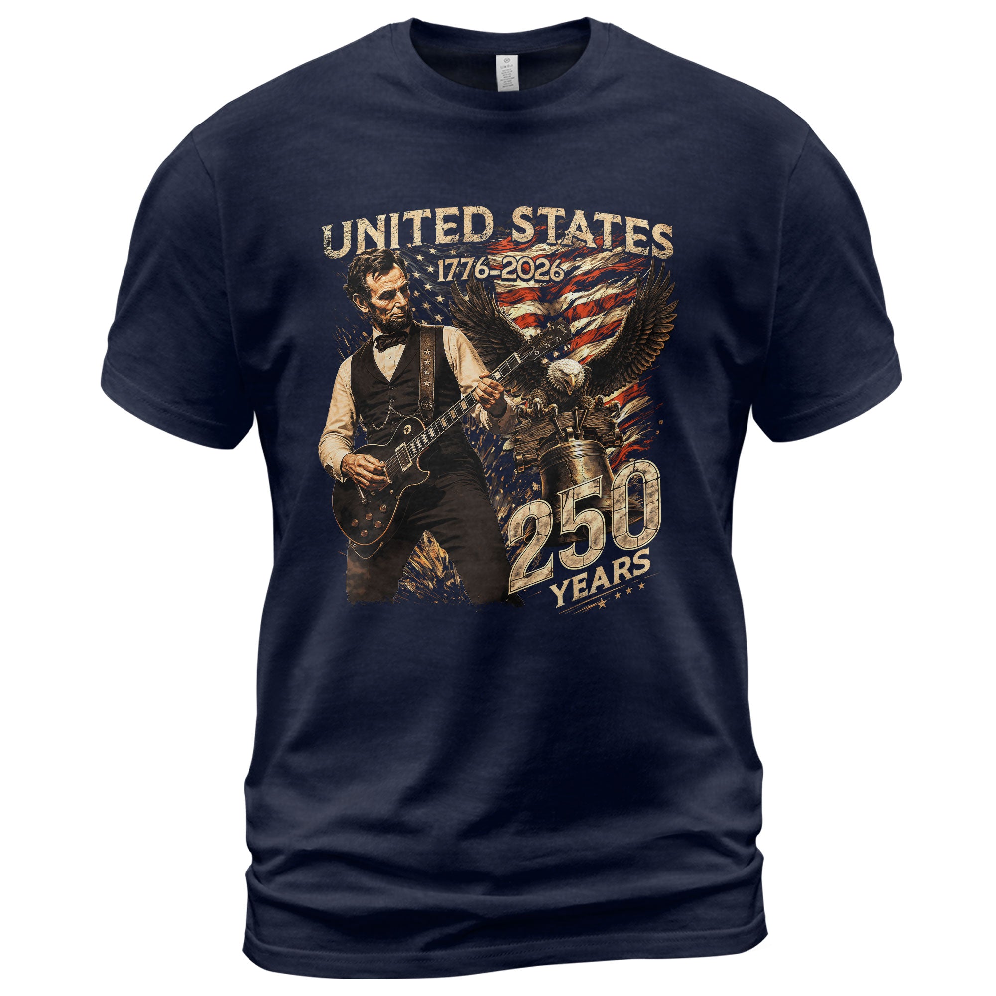 Abraham Lincoln T Shirt Rockstar Guitar Design - Vintage Eagle 1776 2026 Patriotic Tee - Rust Field Wear