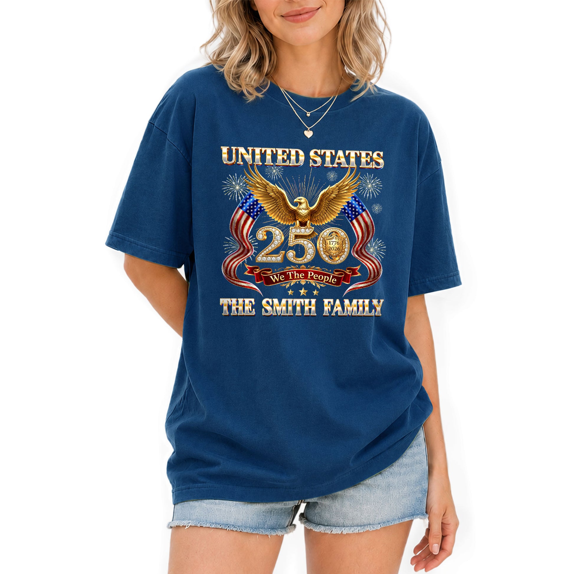 Golden Eagle Holiday Graphic Tee Customized Custom Family Name United States Group Shirts - Rust Field Wear
