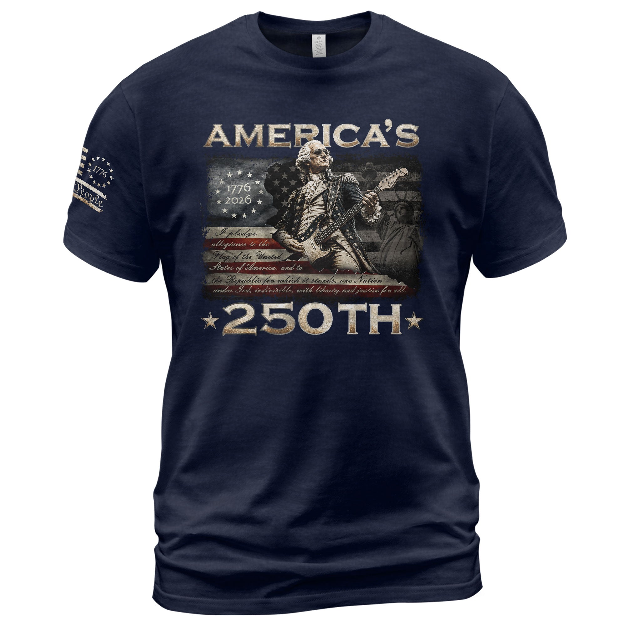 Pledge Allegiance George Washington Guitar Shirt 1776-2026 Patriotic Graphic Tee Apparel - Rust Field Wear