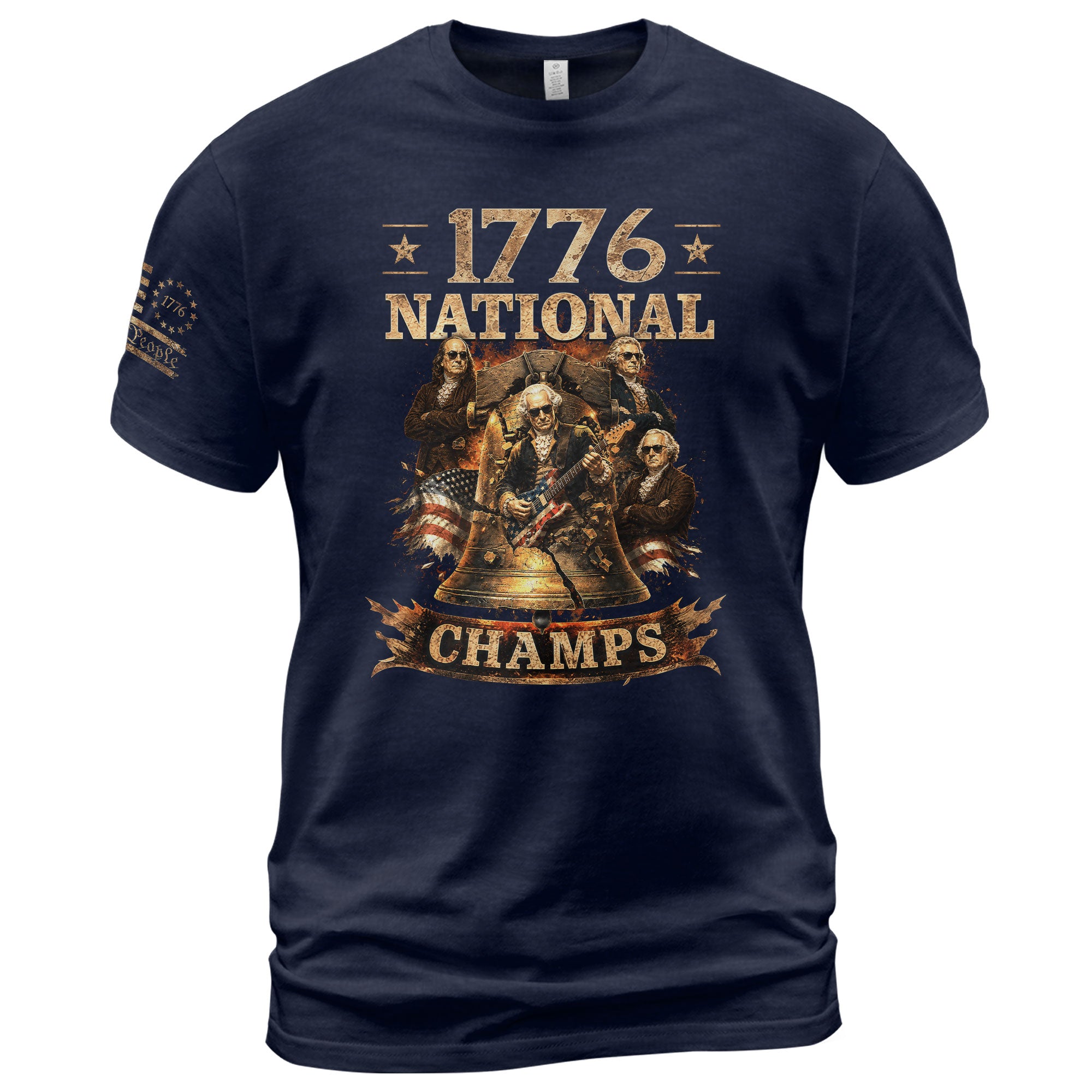 1776 National Champs T-Shirt Rock Liberty Bell US Founding Fathers Patriotic Graphic Tee - Rust Field Wear