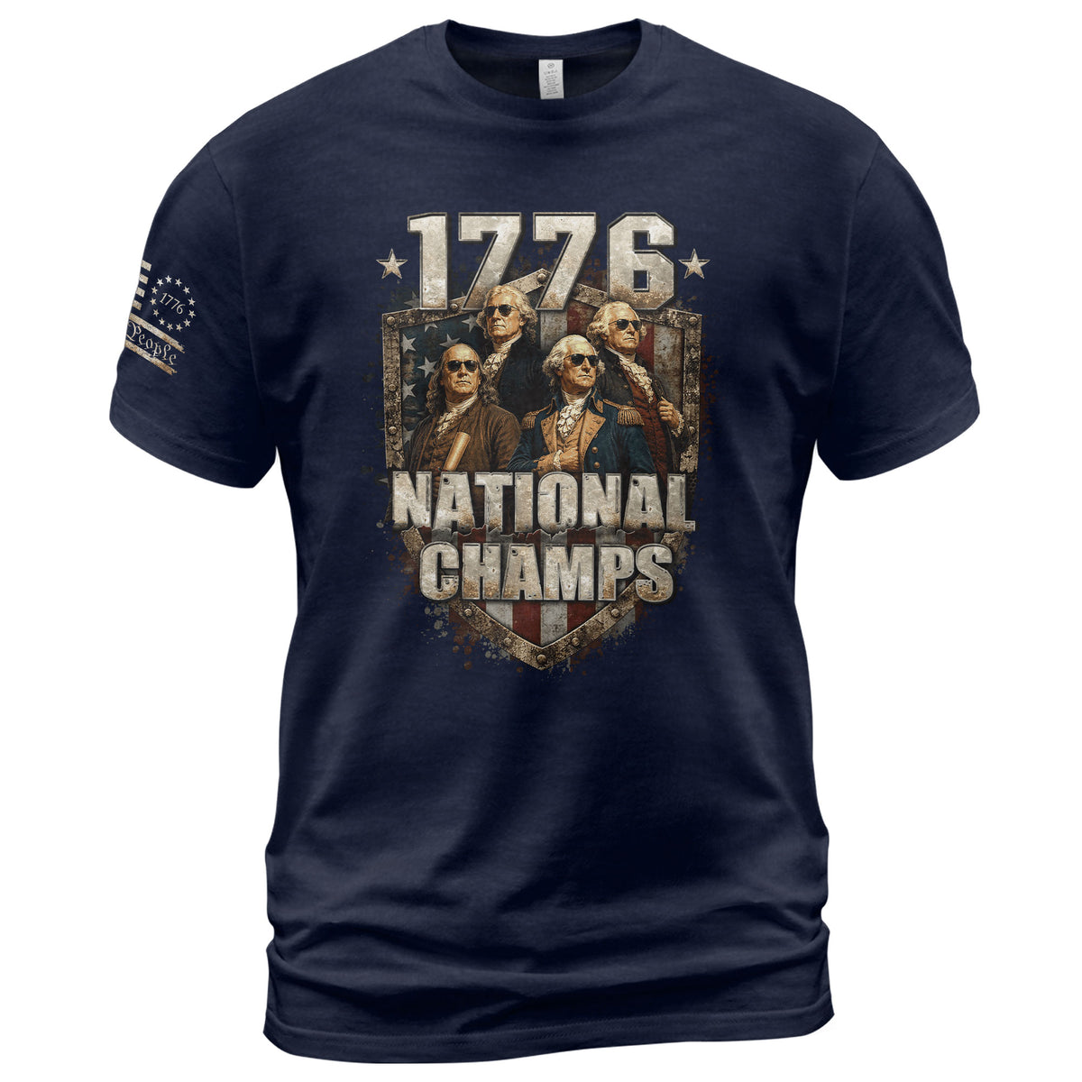 1776 National Champs Shirt Retro Patriotic Shield American Pride Independence Day Graphic Tee - Rust Field Wear