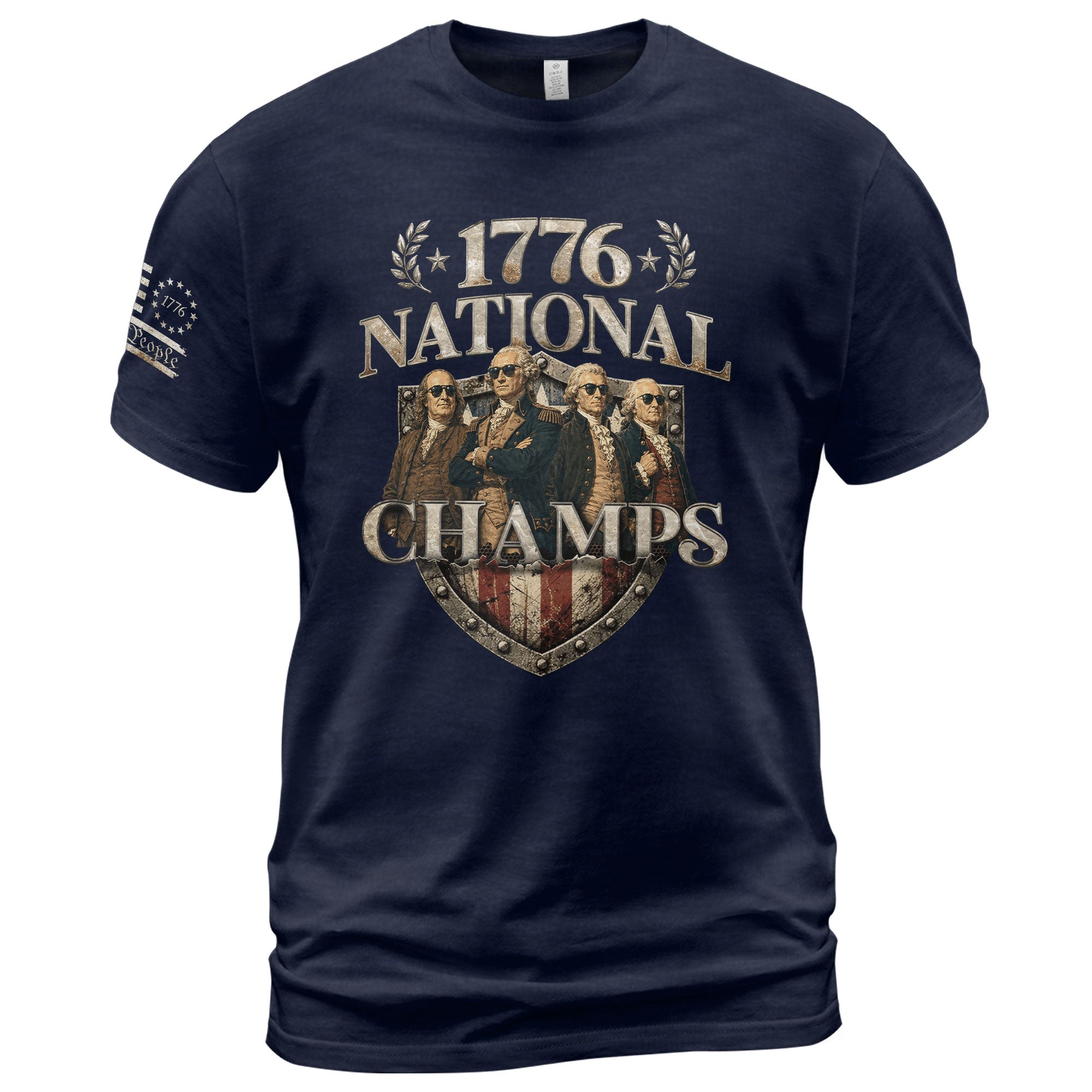 1776 National Champs T-Shirt Shield US Founding Fathers Patriotic 4th of July Graphic Tee - Rust Field Wear
