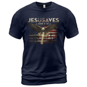 American Eagle JESUSAVES John 3 16 T Shirt Patriotic Religious Faith Graphic Cotton Tee - Rust Field Wear