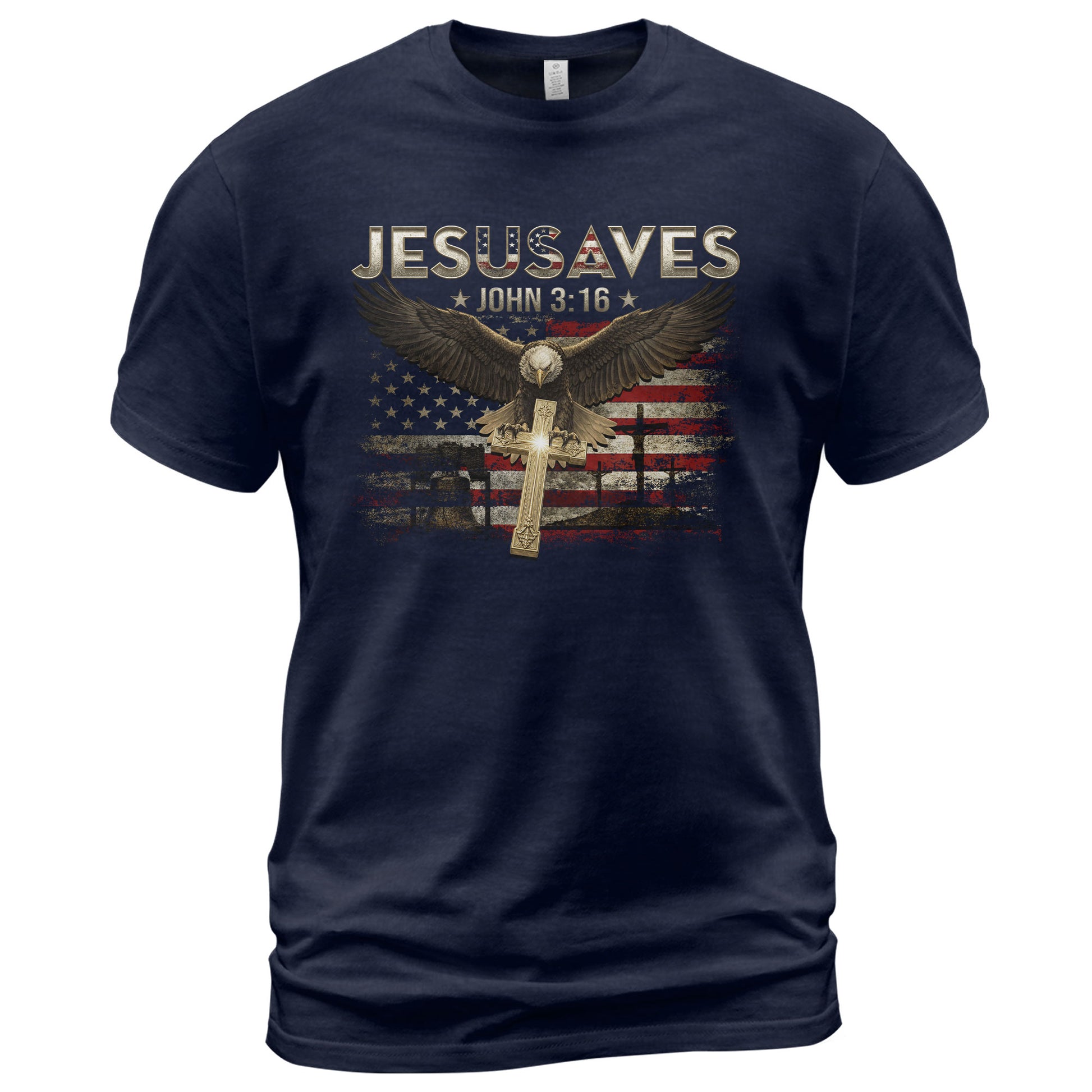 American Eagle JESUSAVES John 3 16 T Shirt Patriotic Religious Faith Graphic Cotton Tee - Rust Field Wear