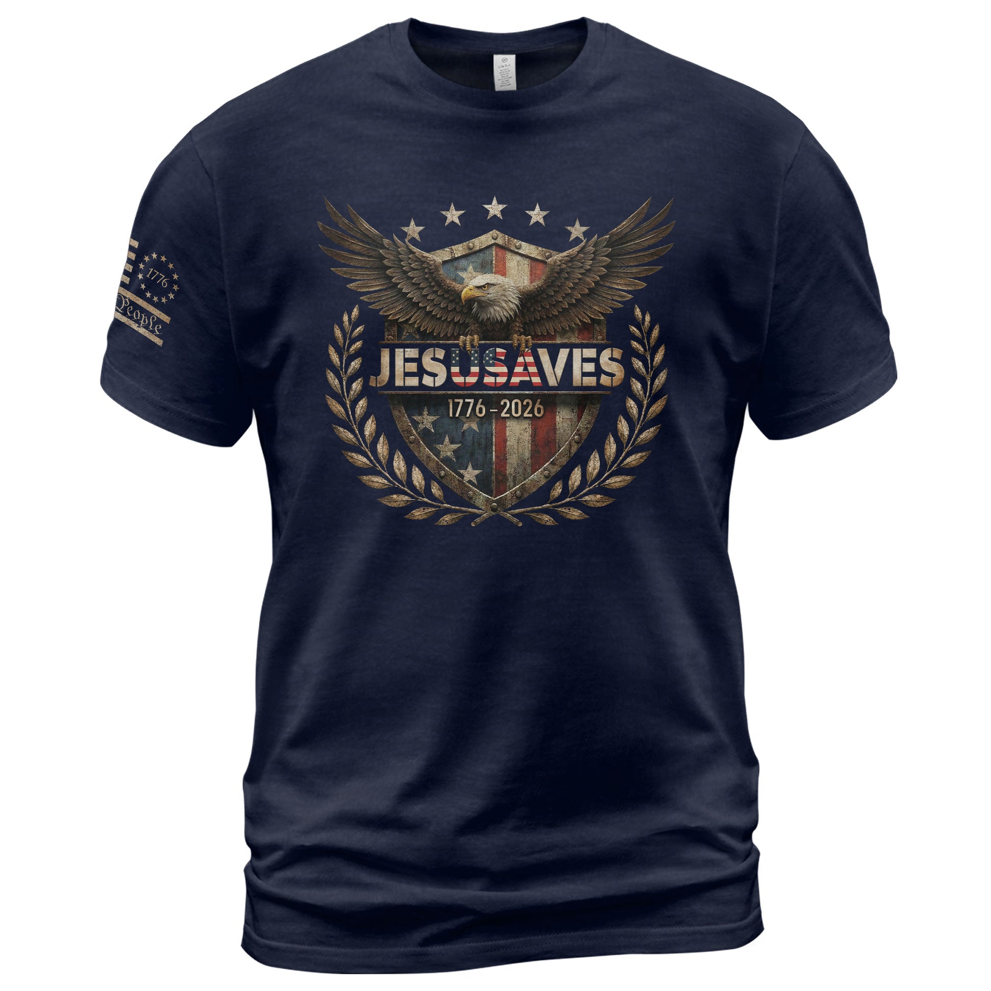 JESUSAVES 1776-2026 T-Shirt Patriotic American Eagle Graphic Tee - Classic Apparel Item - Rust Field Wear
