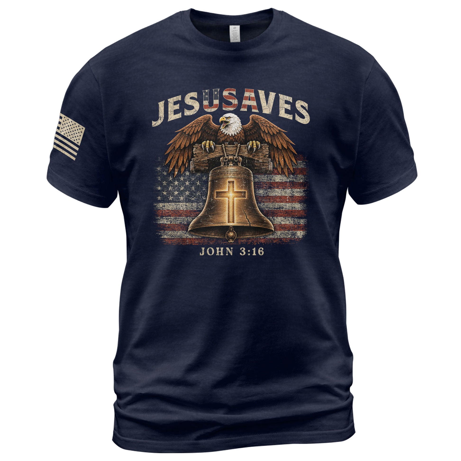 JESUSAVES American Eagle Bell Print T-Shirt Patriotic Graphic Casual Wear Unisex Tee - Rust Field Wear