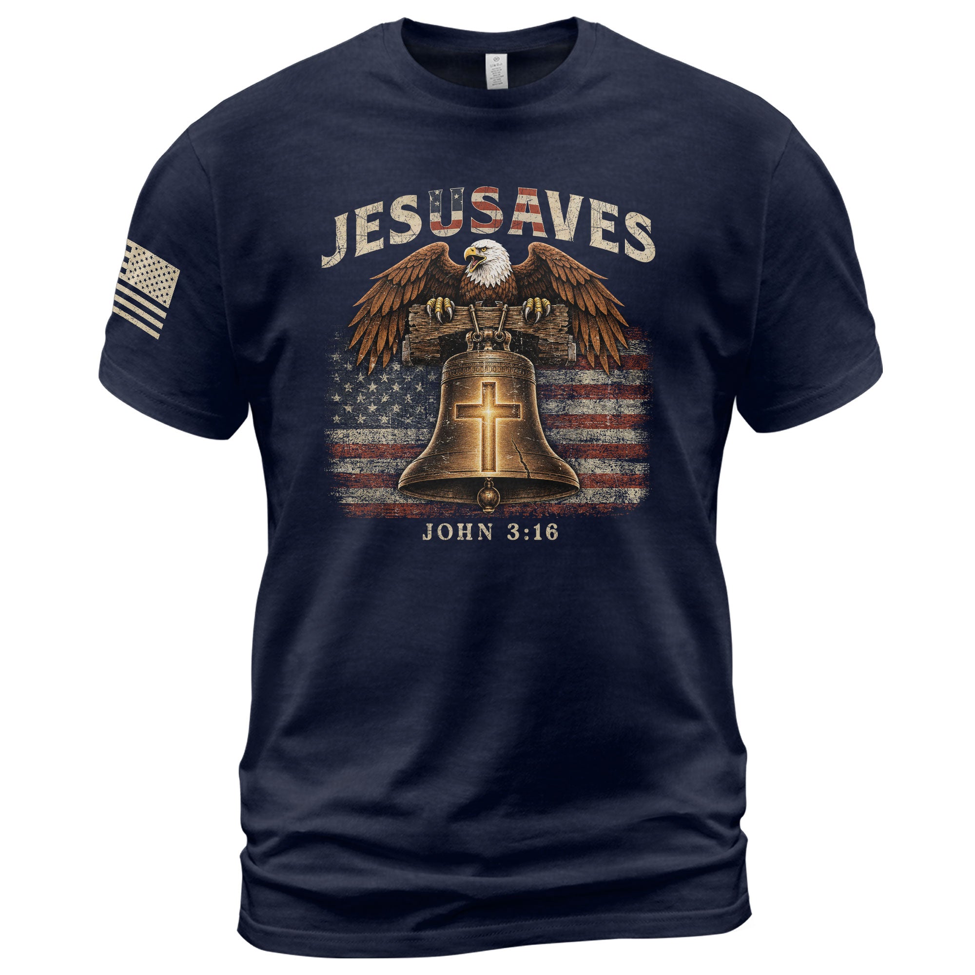 JESUSAVES American Eagle Bell Print T-Shirt Patriotic Graphic Casual Wear Unisex Tee - Rust Field Wear