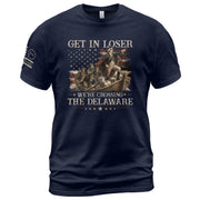 The Delaware Crossing Humorous Tee - Patriotic George Washington Cotton Graphic Apparel - Rust Field Wear