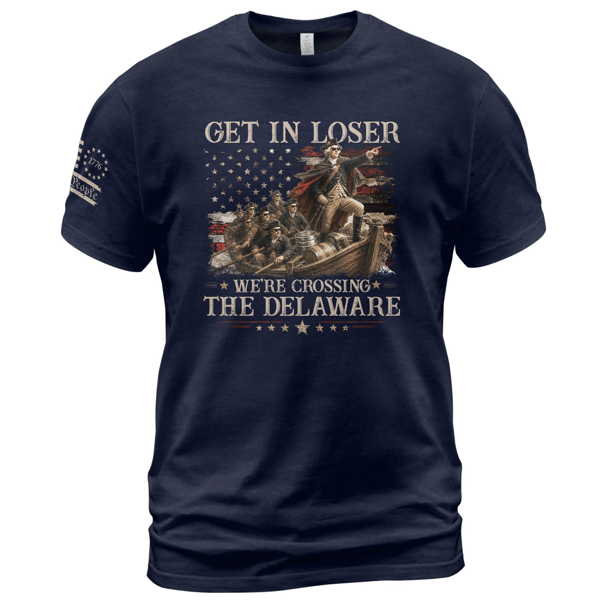 The Delaware Crossing Humorous Tee - Patriotic George Washington Cotton Graphic Apparel - Rust Field Wear