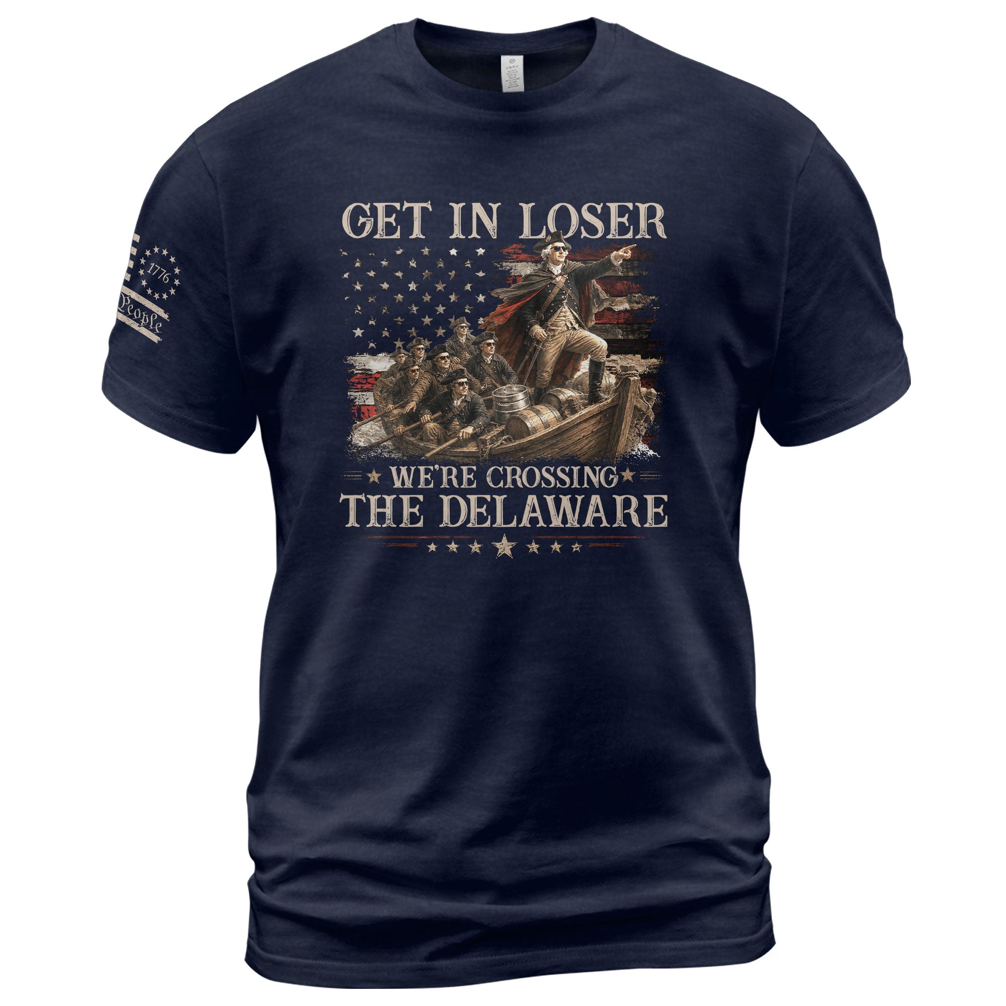 The Delaware Crossing Humorous Tee - Patriotic George Washington Cotton Graphic Apparel - Rust Field Wear