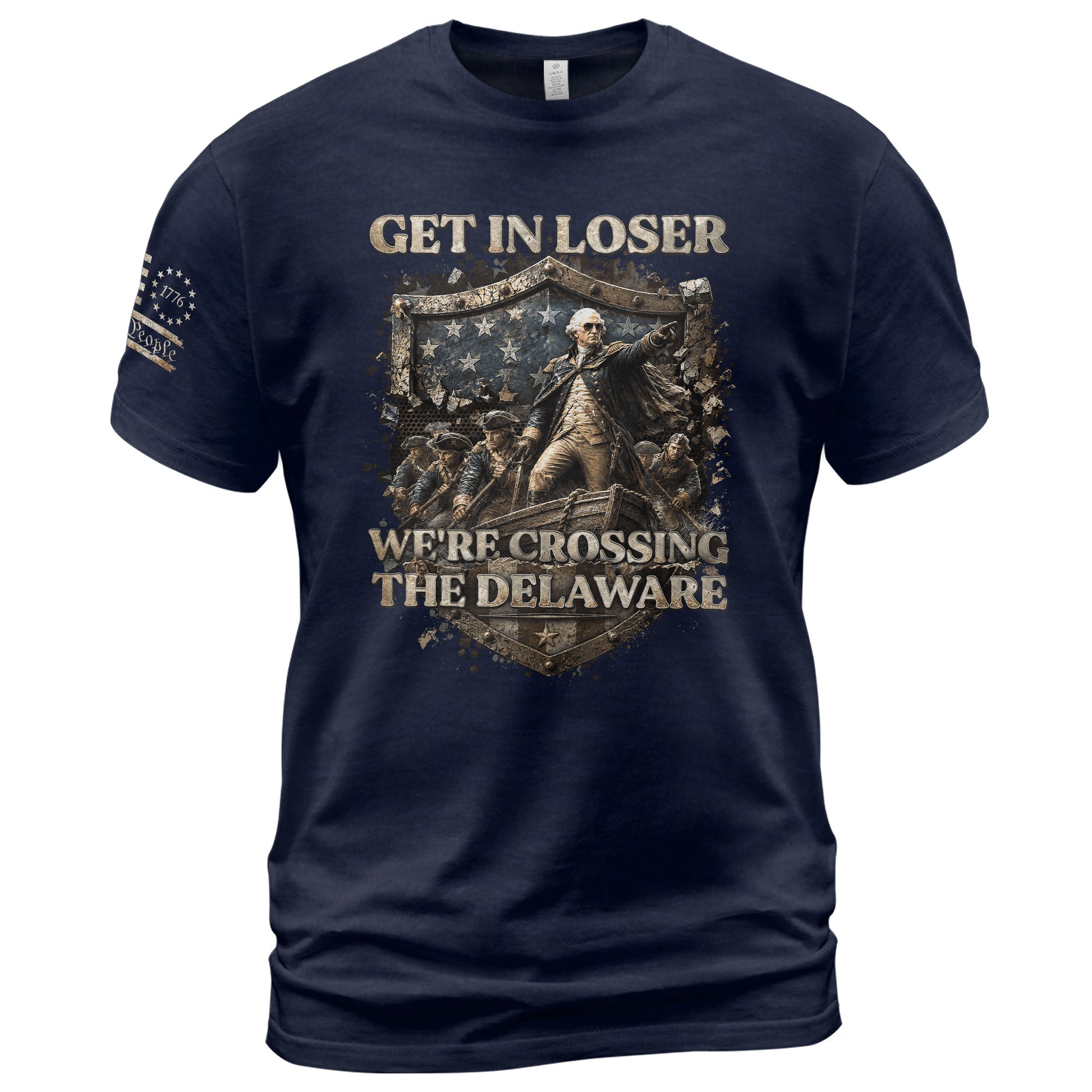 Get In Loser We're Crossing The Delaware T-Shirt George Washington Patriotic Sleeve Tee - Rust Field Wear