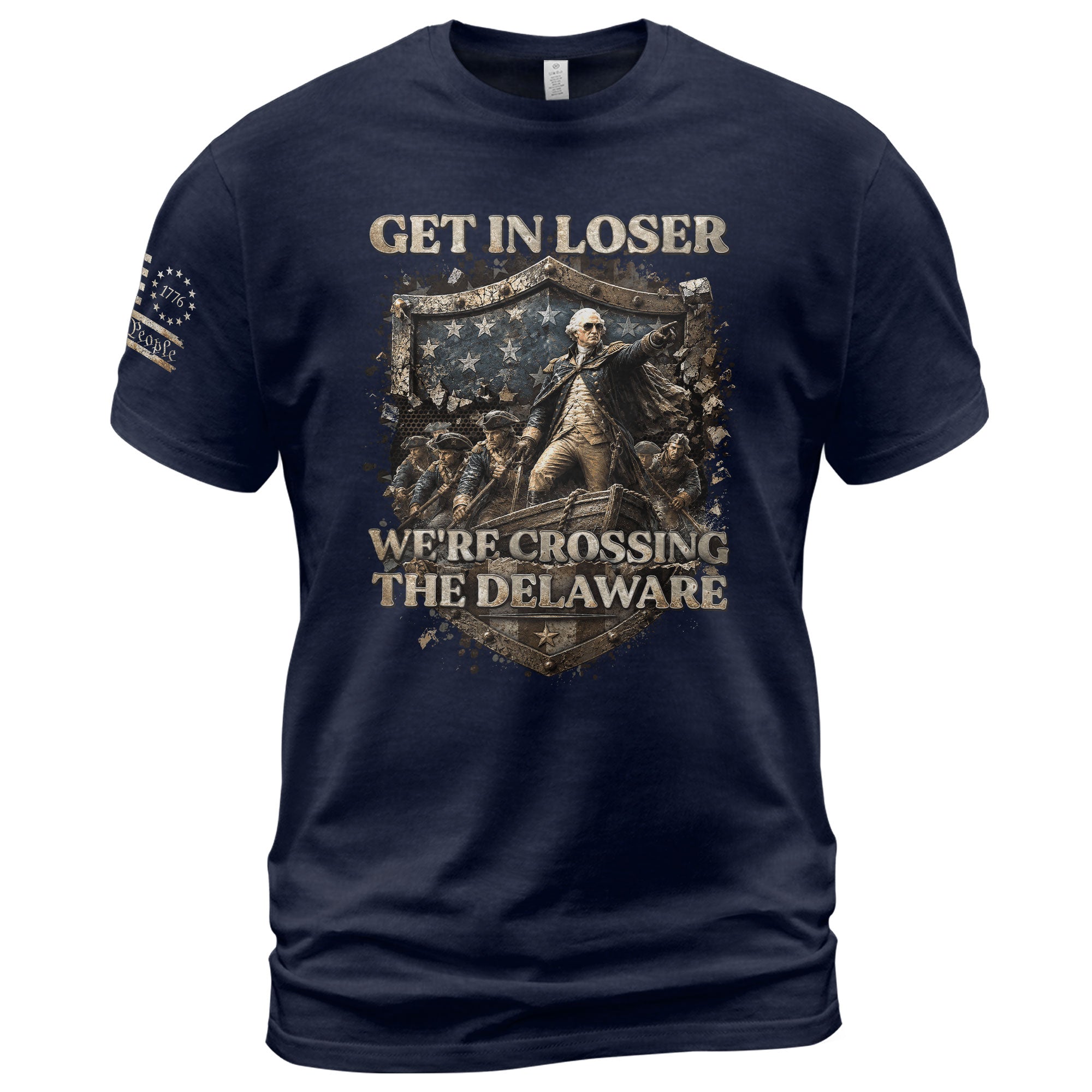 Get In Loser We're Crossing The Delaware T-Shirt George Washington Patriotic Sleeve Tee - Rust Field Wear