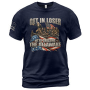 Get In Loser We're Crossing The Delaware T-Shirt George Washington Flag Patriotic Tee - Rust Field Wear
