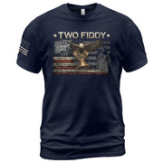 Vintage Style Eagle Liberty Bell T-Shirt - Two Fiddy American Flag Patriotic Cotton Top - Rust Field Wear