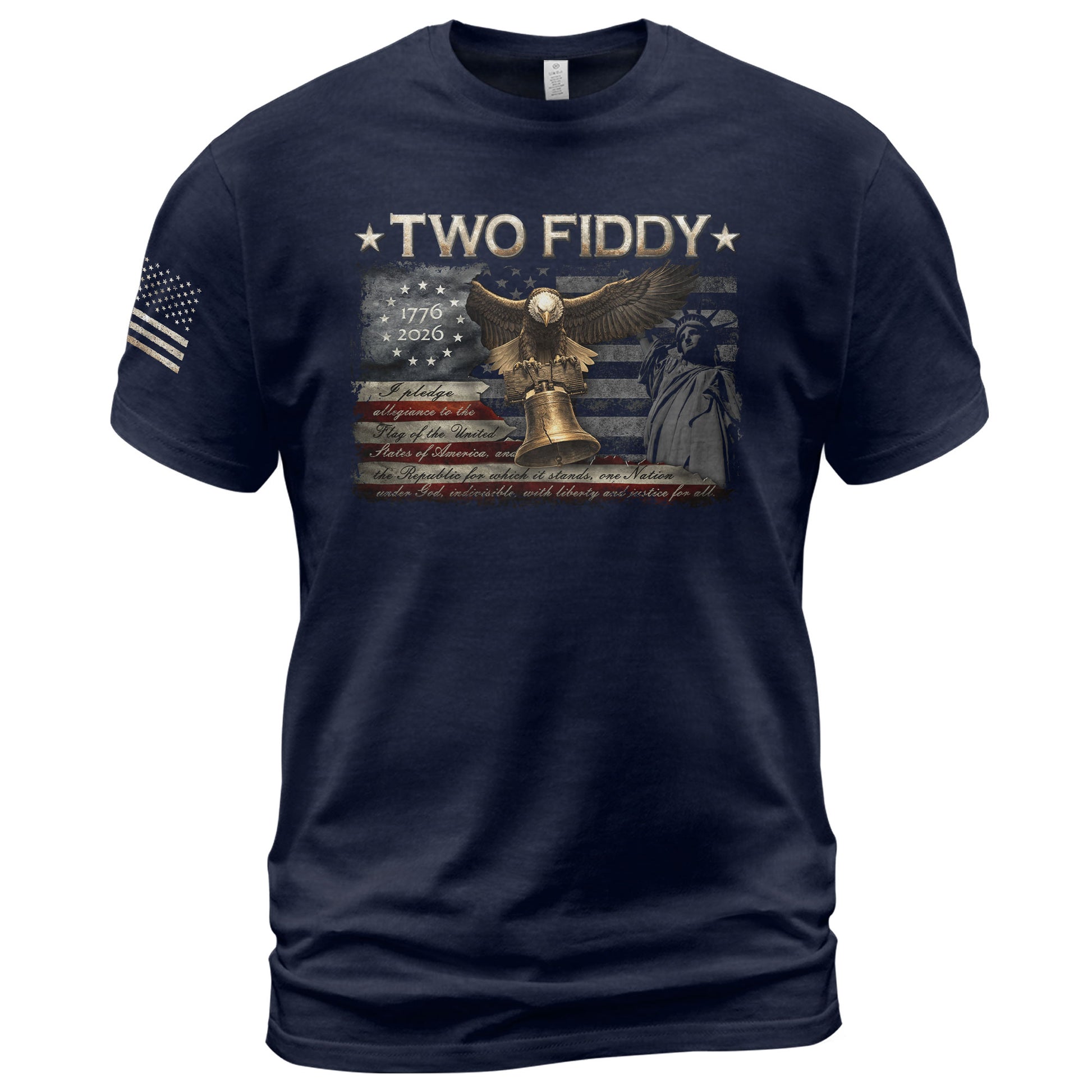 Vintage Style Eagle Liberty Bell T-Shirt - Two Fiddy American Flag Patriotic Cotton Top - Rust Field Wear