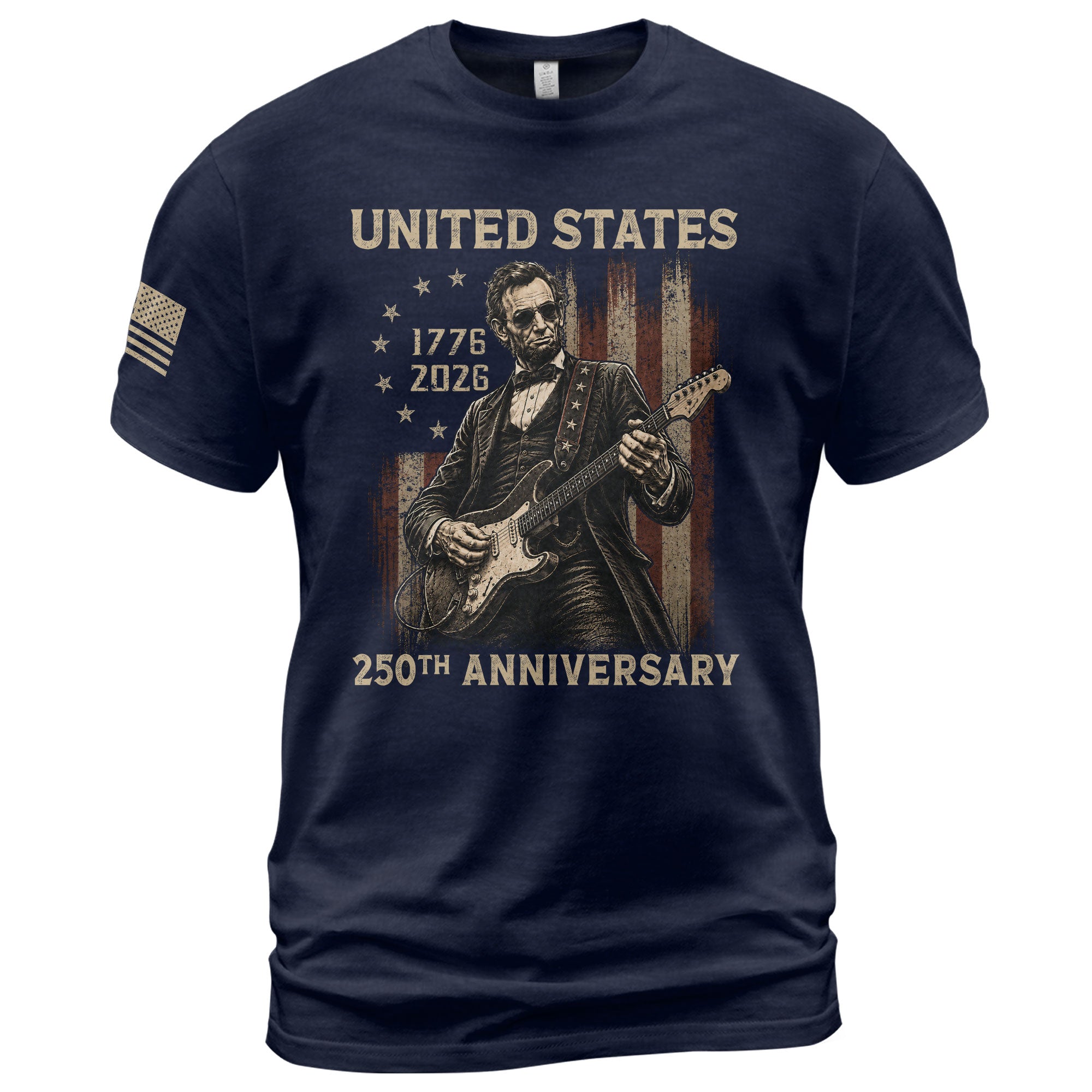 Lincoln Rock Guitar Shirt 1776 2026 Vintage American Flag Patriotic Graphic Tee Men - Rust Field Wear