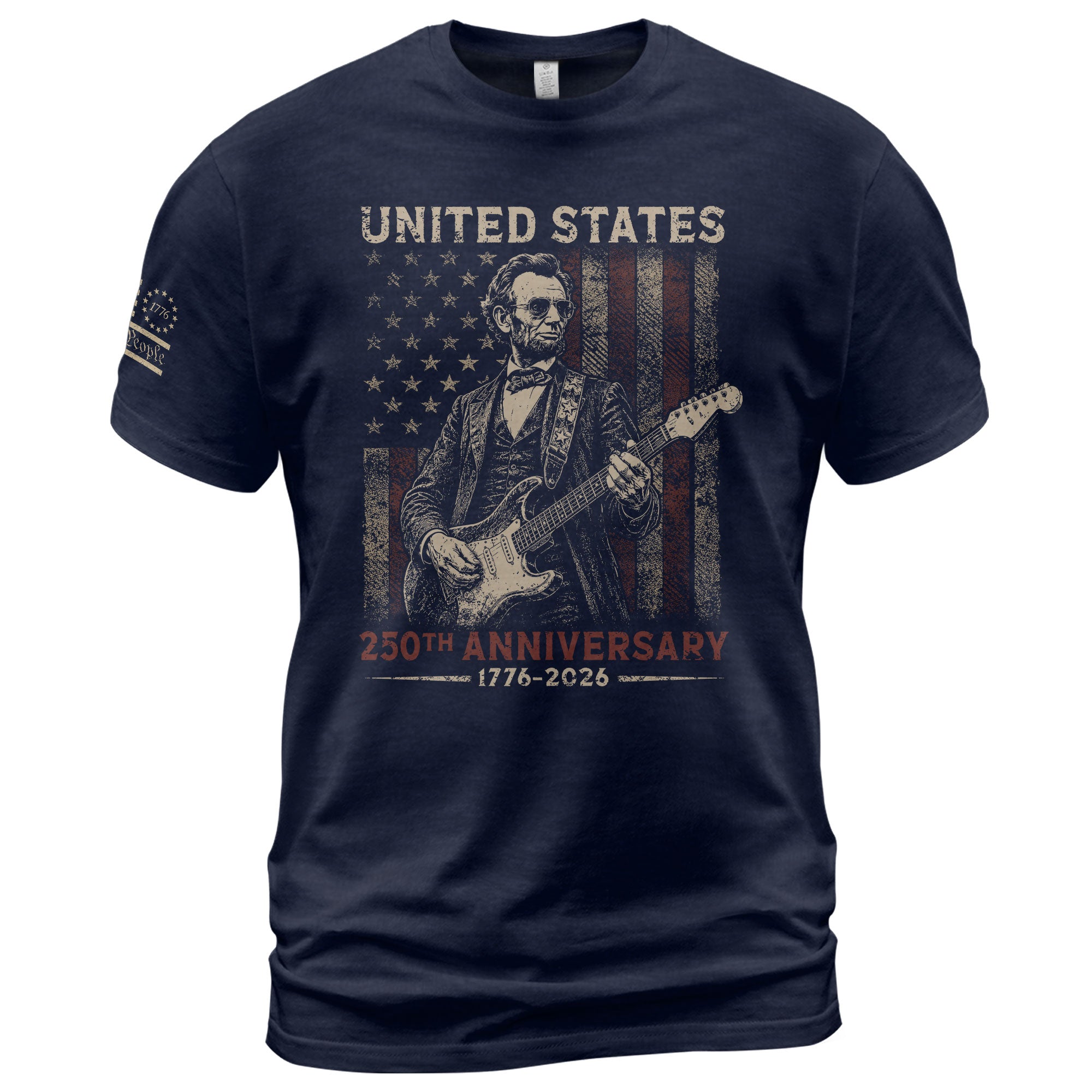 Lincoln Rock Guitar Shirt 1776 2026 Vintage US Flag Patriotic We The People Graphic Tee - Rust Field Wear