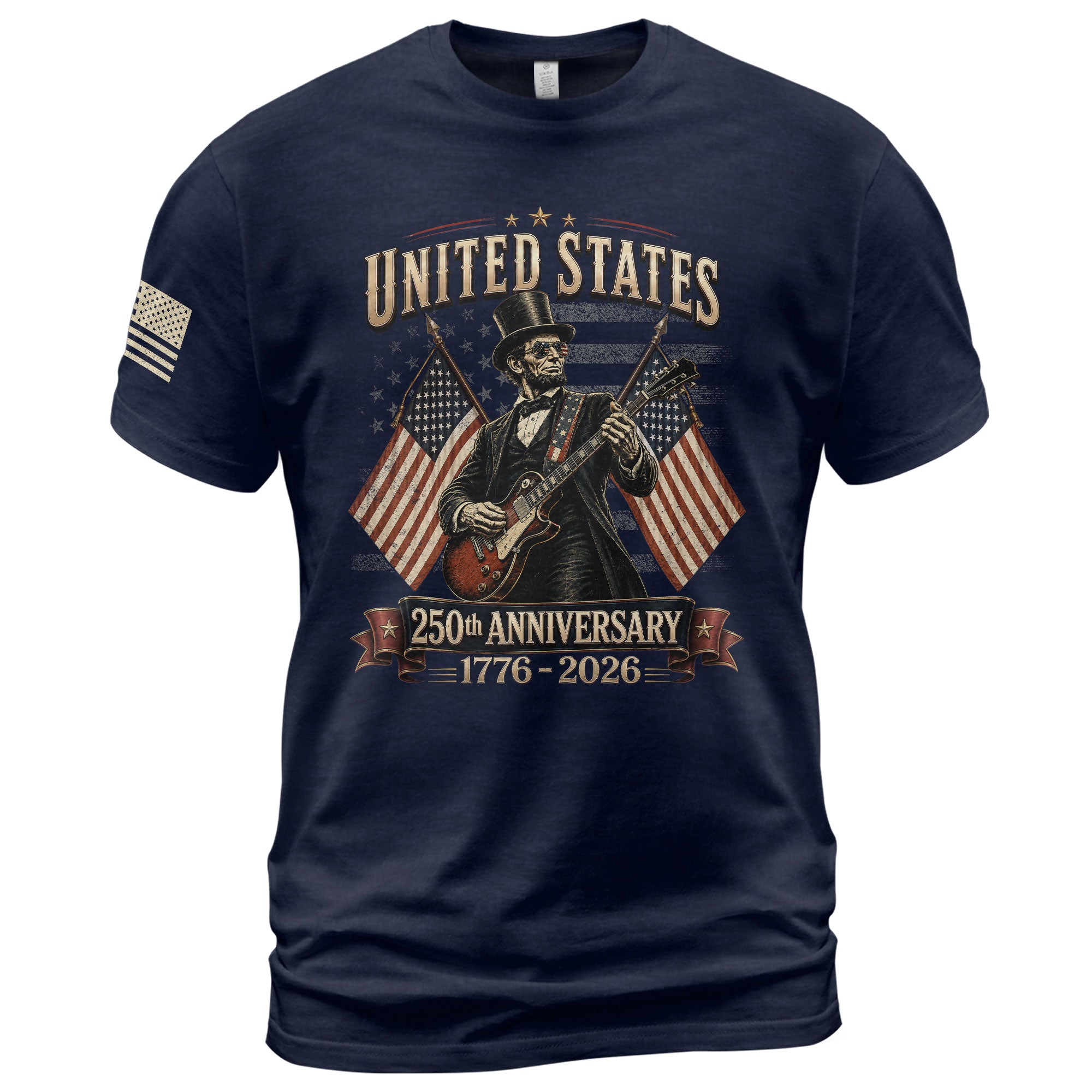 Patriotic Lincoln Electric Guitar T-Shirt 1776 2026 Vintage American Flags Tee Retro - Rust Field Wear