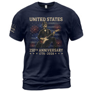 Patriotic Lincoln Electric Guitar T-Shirt 1776 2026 Vintage US Flag Tee Retro Print - Rust Field Wear
