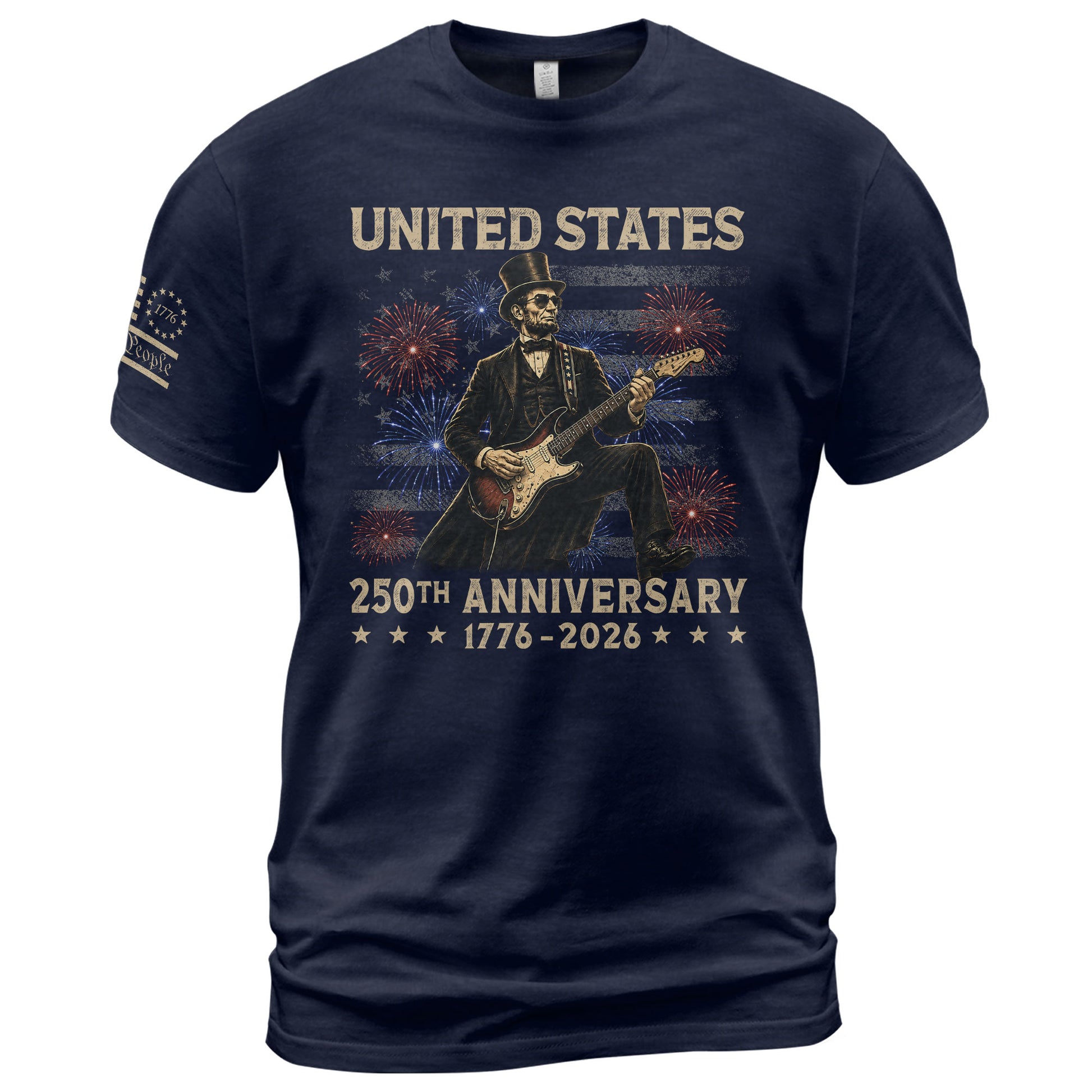 Patriotic Lincoln Electric Guitar T-Shirt 1776 2026 Vintage US Flag Tee Retro Print - Rust Field Wear