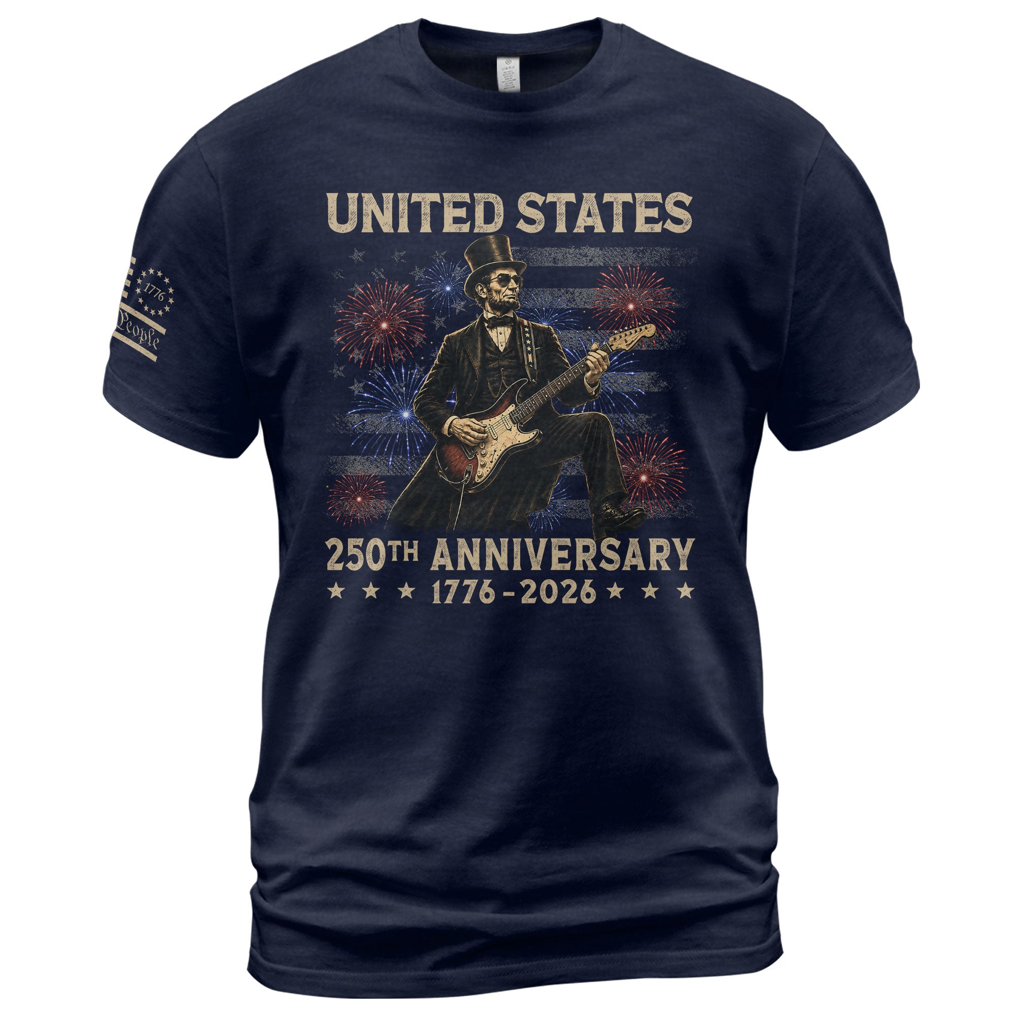 Patriotic Lincoln Electric Guitar T-Shirt 1776 2026 Vintage US Flag Tee Retro Print - Rust Field Wear