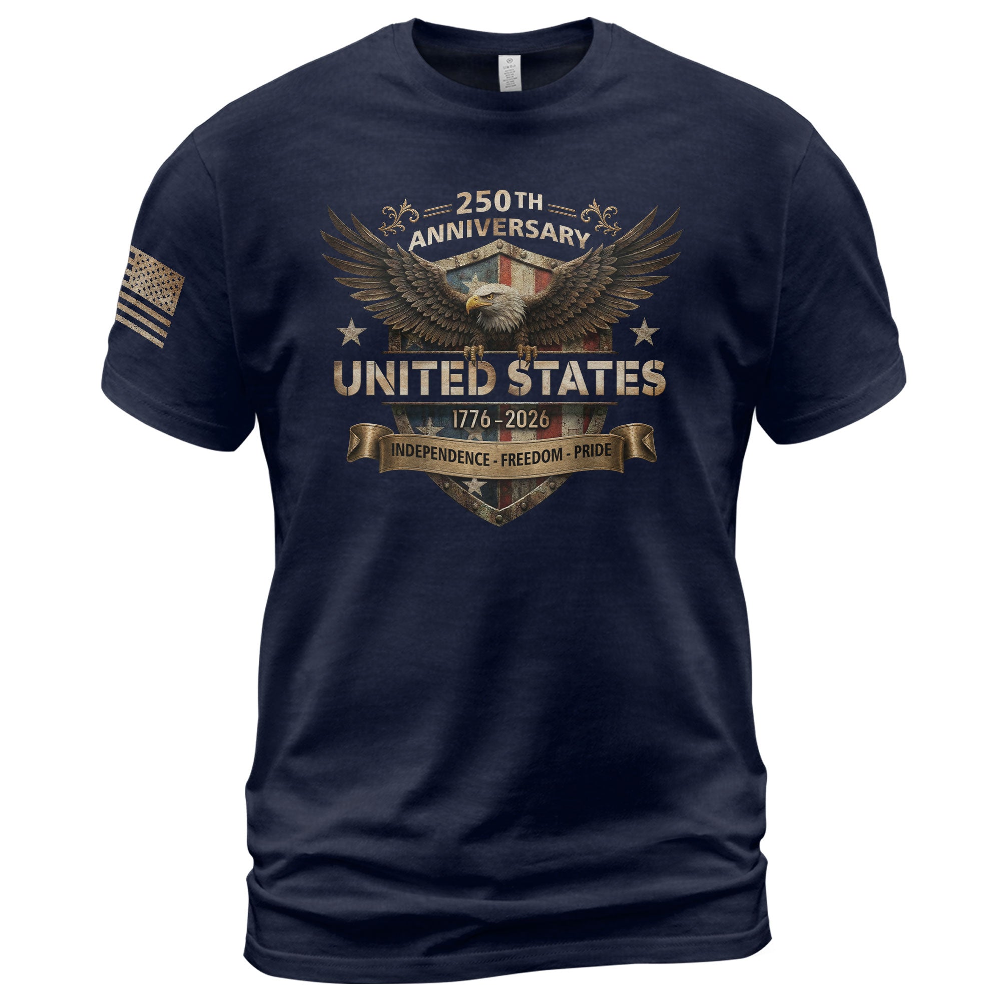 United States Eagle Shield Shirt 250th Anniversary 1776-2026 Patriotic Graphic Tee Apparel - Rust Field Wear