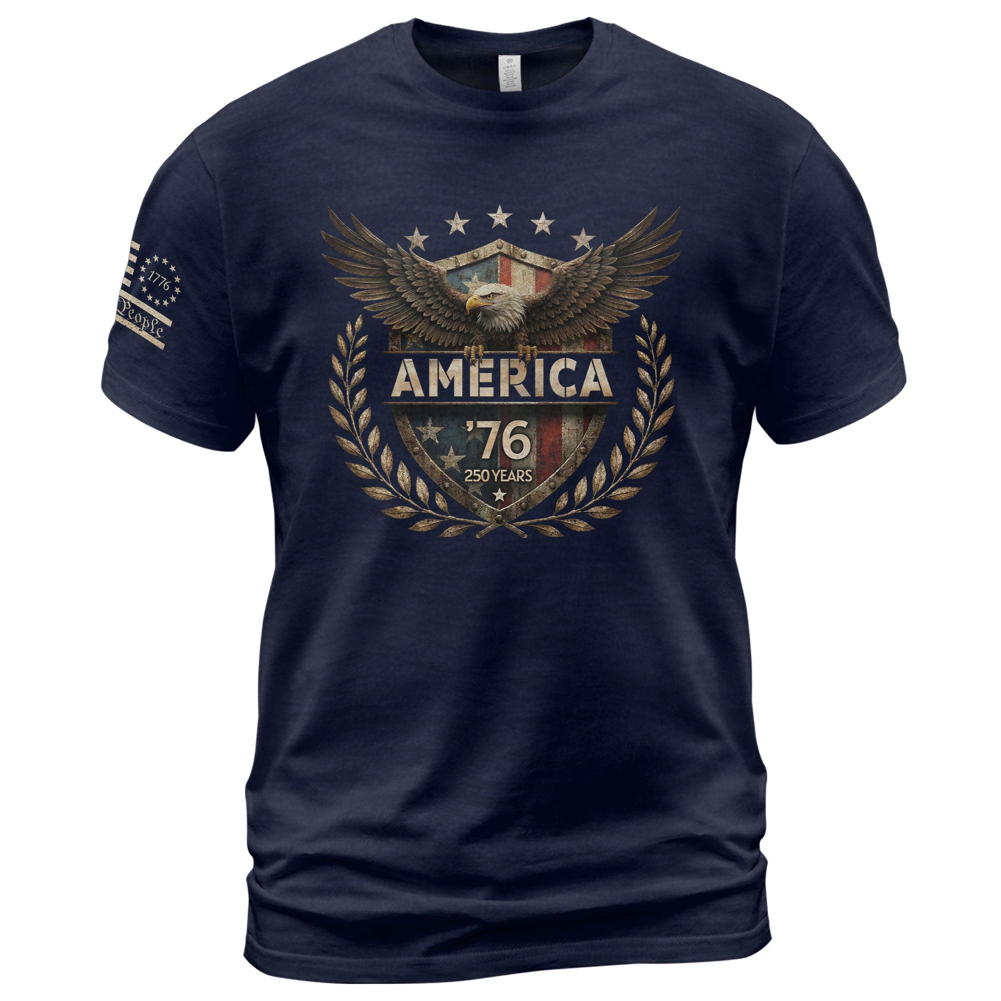 Patriotic America 76 Flag Shield Design T-Shirt Classic Vintage Graphic Tee Gift - Rust Field Wear