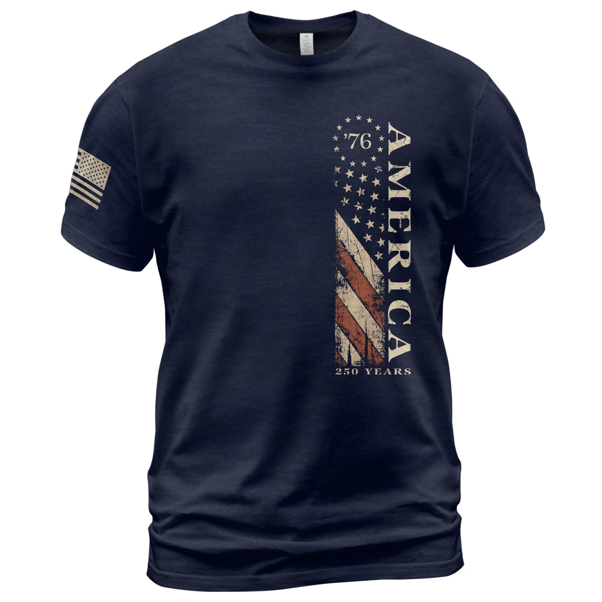 Vertical Flag America 76 T-Shirt Patriotic Vintage Style Graphic Tee Casual Shirt - Rust Field Wear
