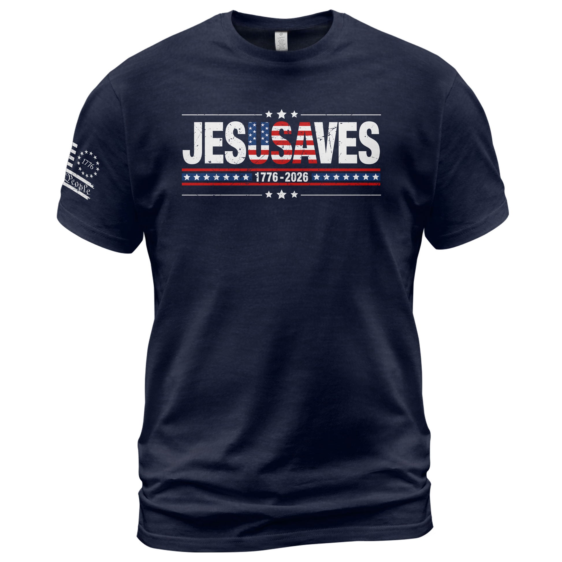 JESUSAVES T-Shirt USA Flag Patriotic 1776 2026 We The People Men Cotton Tee Shirt - Rust Field Wear