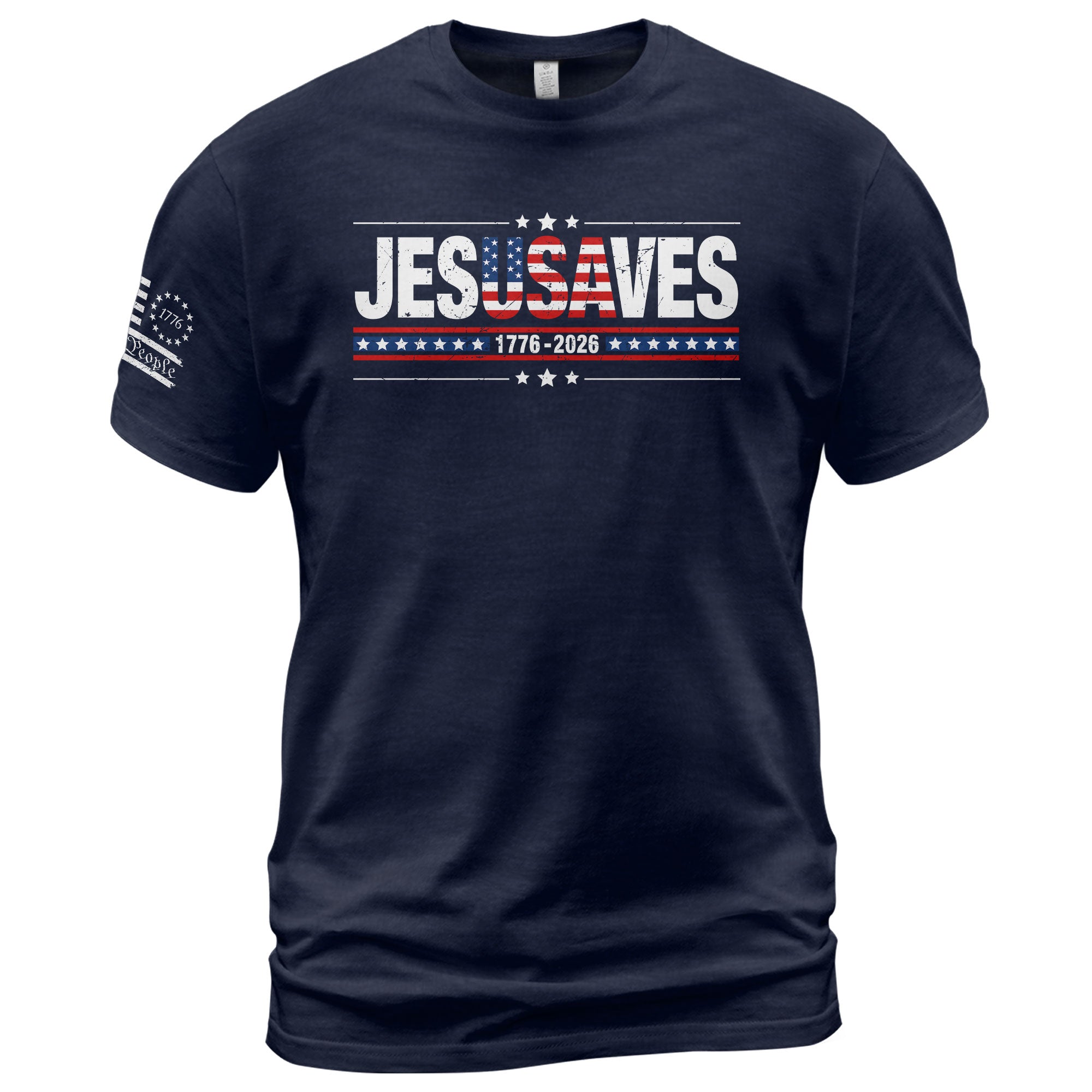 JESUSAVES T-Shirt USA Flag Patriotic 1776 2026 We The People Men Cotton Tee Shirt - Rust Field Wear