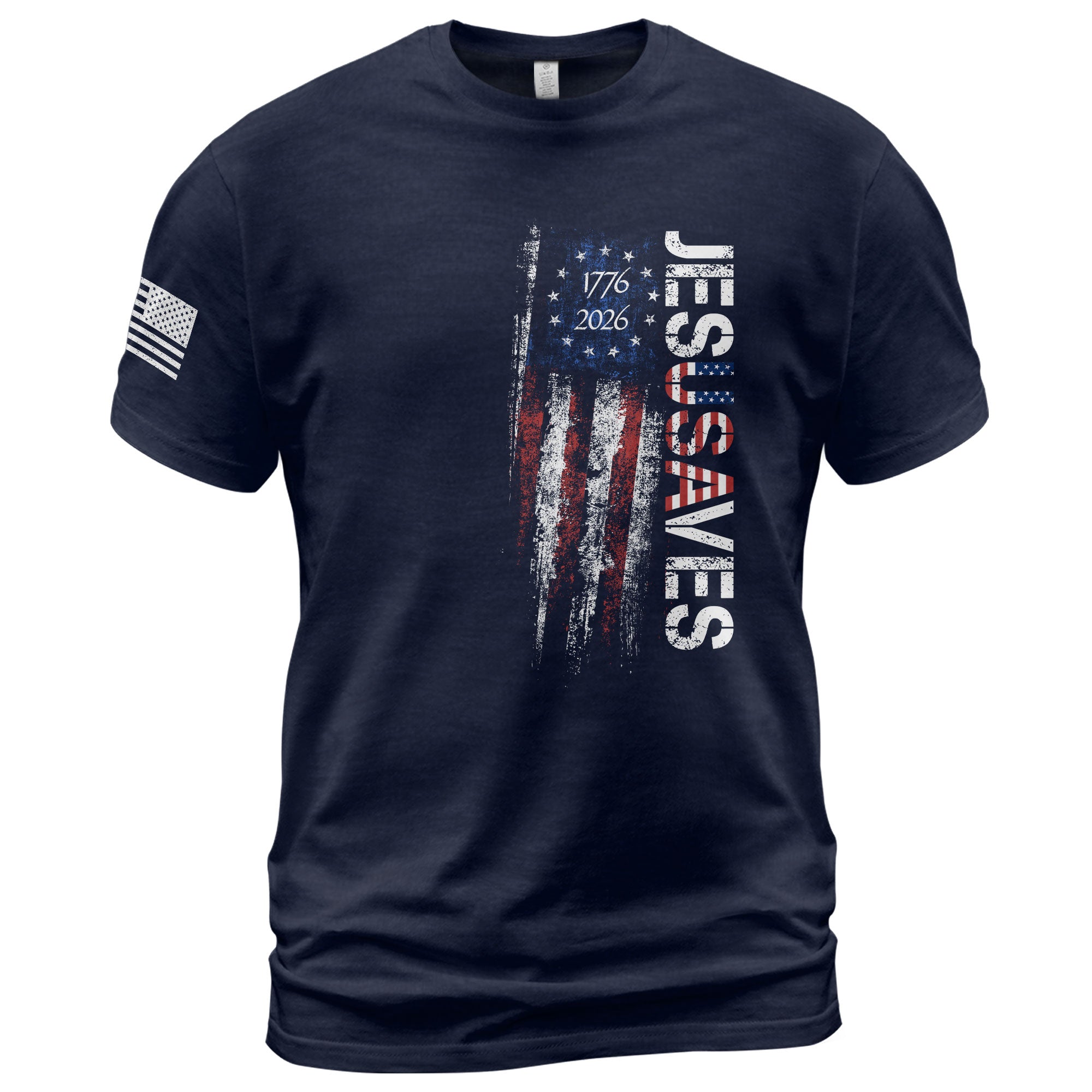 JESUSAVES T-Shirt USA Flag Patriotic 1776 2026 Betsy Ross Men Cotton Tee Shirt - Rust Field Wear