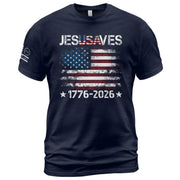 Patriotic JESUSAVES USA Flag Shirt Men 1776 2026 We The People Christian Cotton Tee - Rust Field Wear