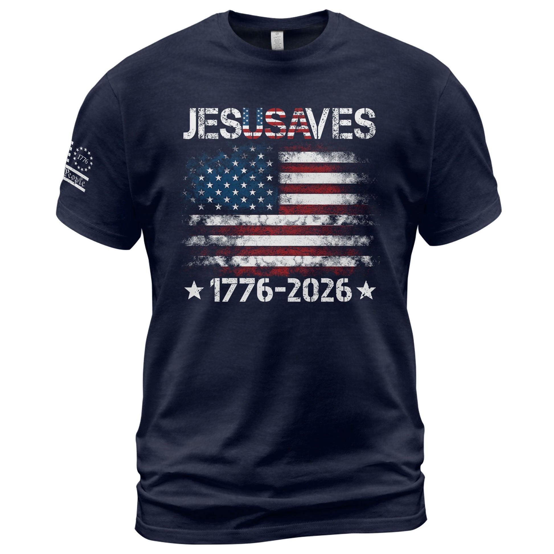 Patriotic JESUSAVES USA Flag Shirt Men 1776 2026 We The People Christian Cotton Tee - Rust Field Wear