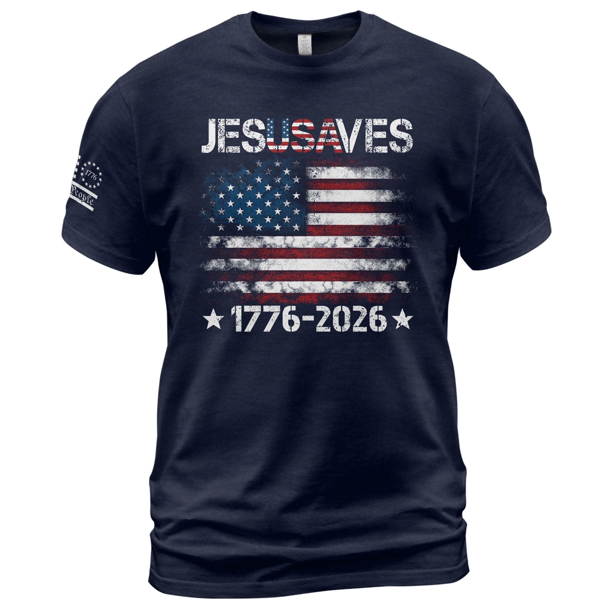 Patriotic JESUSAVES USA Flag Shirt Men 1776 2026 We The People Christian Cotton Tee - Rust Field Wear