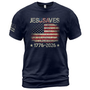 Vintage JESUSAVES USA Flag Shirt 1776 2026 We The People Men Patriotic Cotton Tee - Rust Field Wear
