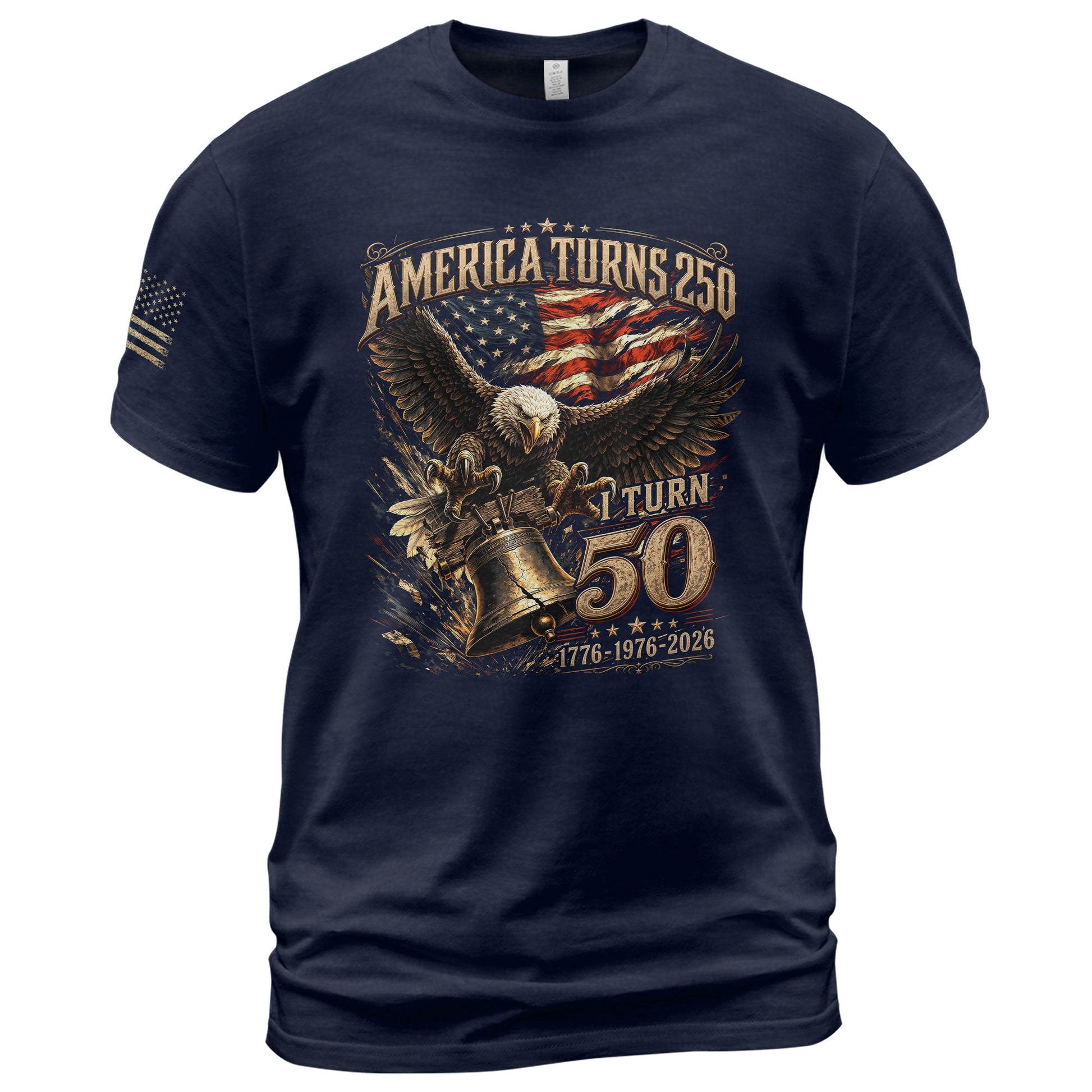 America Turns 250 I Turn 50 Eagle Bell Patriotic 50th Birthday 1976 T-Shirt Gift Tee - Rust Field Wear