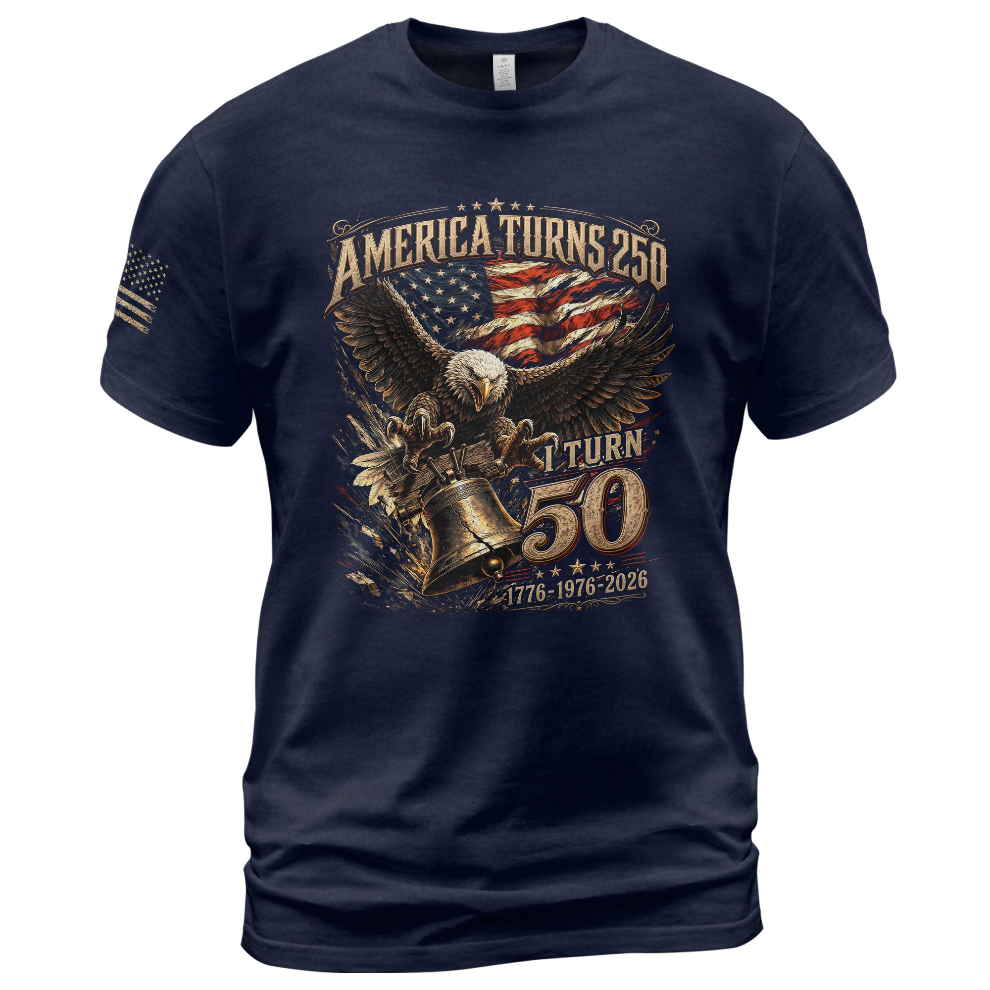 America Turns 250 I Turn 50 Eagle Bell Patriotic 50th Birthday 1976 T-Shirt Gift Tee - Rust Field Wear