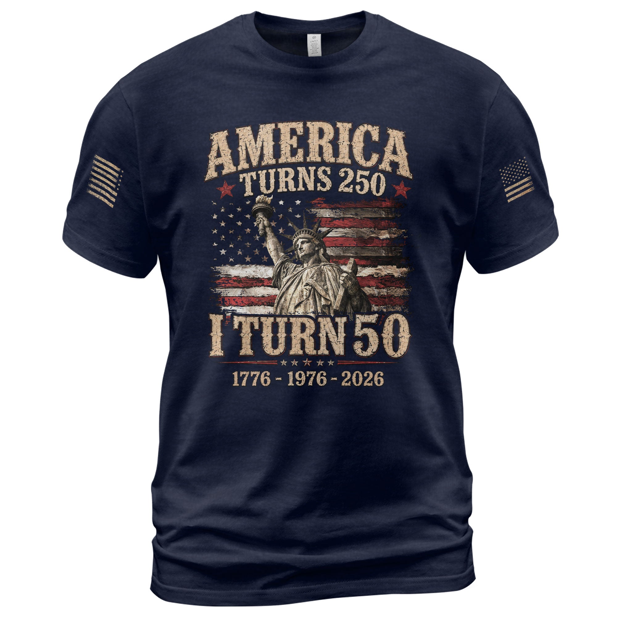 Vintage 50th Birthday Shirt Patriotic American Flag Graphic T-Shirt Gift 1976-2026 - Rust Field Wear
