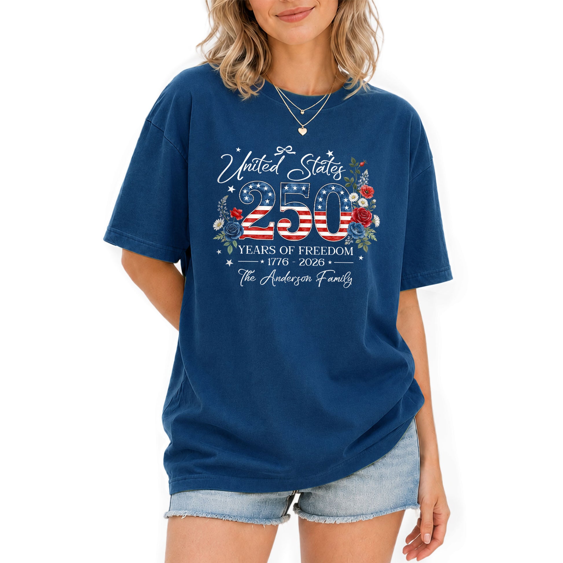 Custom Family Shirt 1776 2026 250 Years of Freedom Vintage Patriotic Floral Graphic - Rust Field Wear