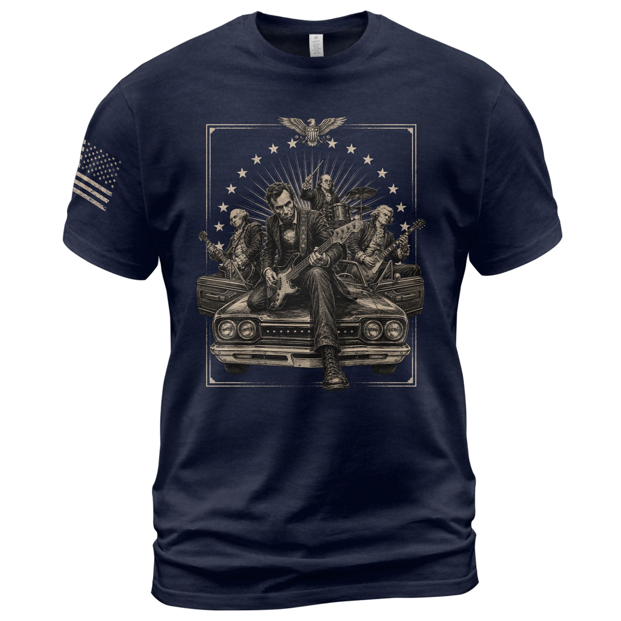 Lincoln Playing Guitar Vintage Shirt Patriotic Rock Music Graphic Sleeve Tee Gift - Rust Field Wear